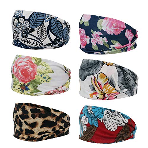 GETACOTA 6 Pack Women's Elastic Wide Headbands - Yoga, Workout, Running & Sports Hair Bands - Non-Slip Fashion Head Wraps for Exercise, Gym & Active Lifestyle (6 Colors)
