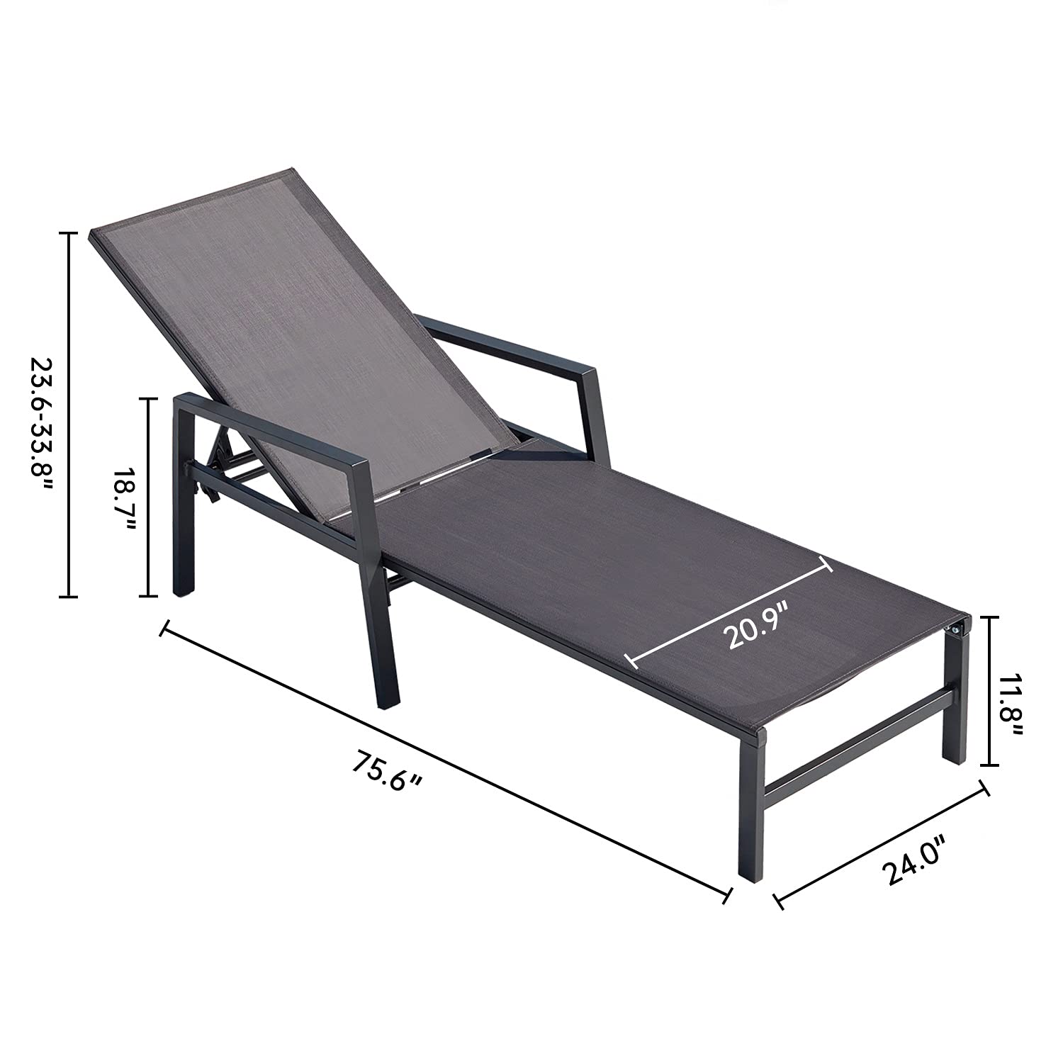 2-Piece Outdoor Patio Lounge Chair Set - Adjustable Aluminum Chaise Lounge with 5 Backrest Positions - Perfect for Backyard, Balcony & Poolside Relaxation (Grey) - Ideal for Sunbathing, Lounging by the Pool, or Outdoor Entertaining