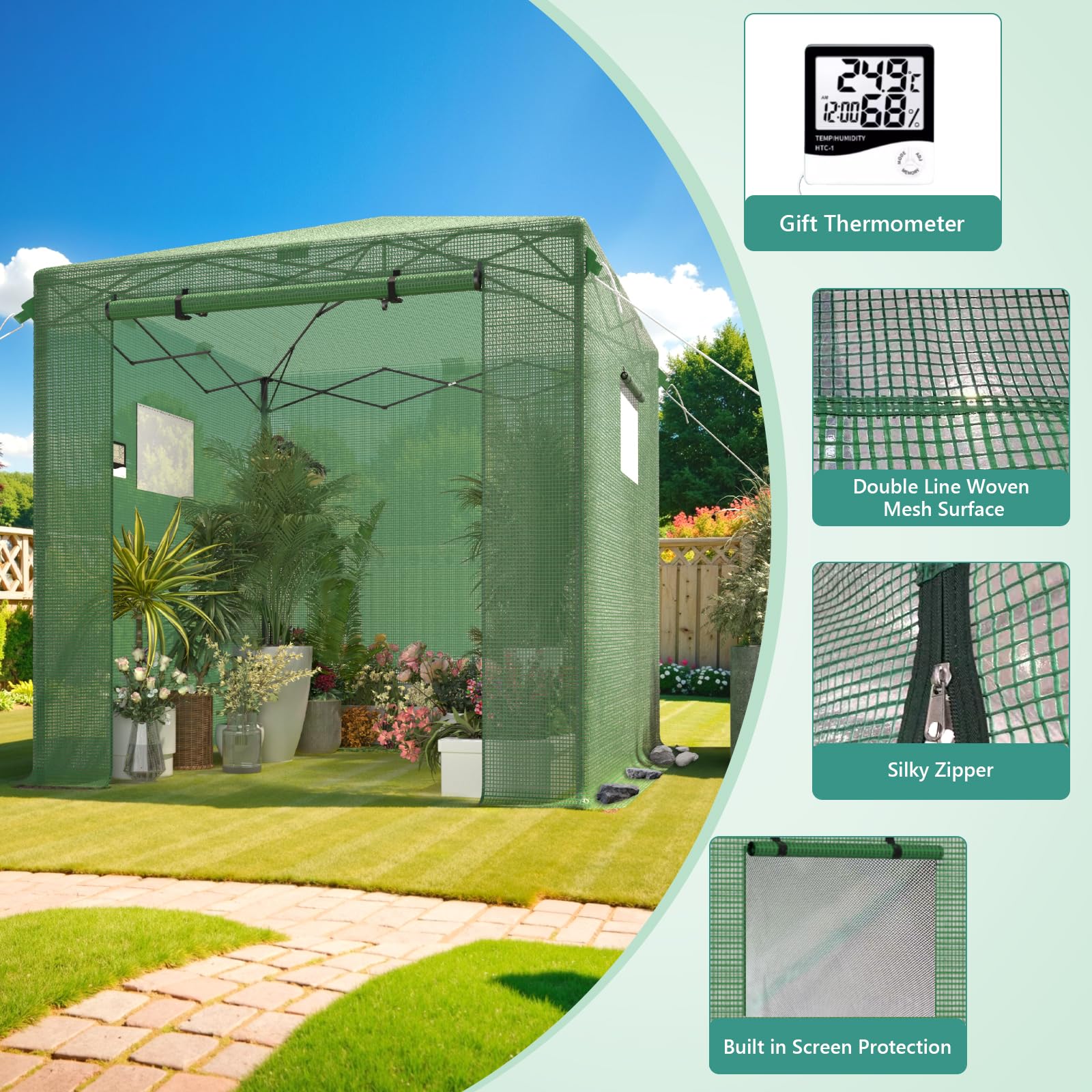 8x6 Pop Up Greenhouse for Outdoor Gardening - Portable Walk-in Plant Greenhouse Kit for Winter Protection - Easy Setup in Minutes - Perfect for Backyards, Patios & Balconies