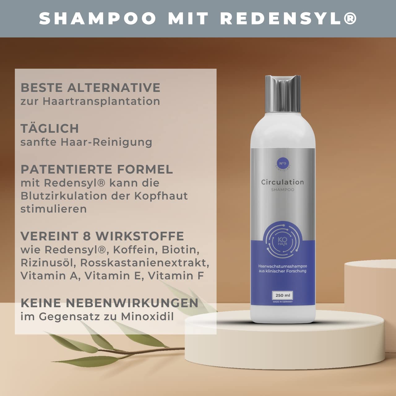 KÖ-HAIR 1% Redensyl & Caffeine Anti Hair Loss Shampoo for Thicker Hair | Unisex Hair Growth Treatment | 250ml | Perfect for Daily Use & Scalp Care