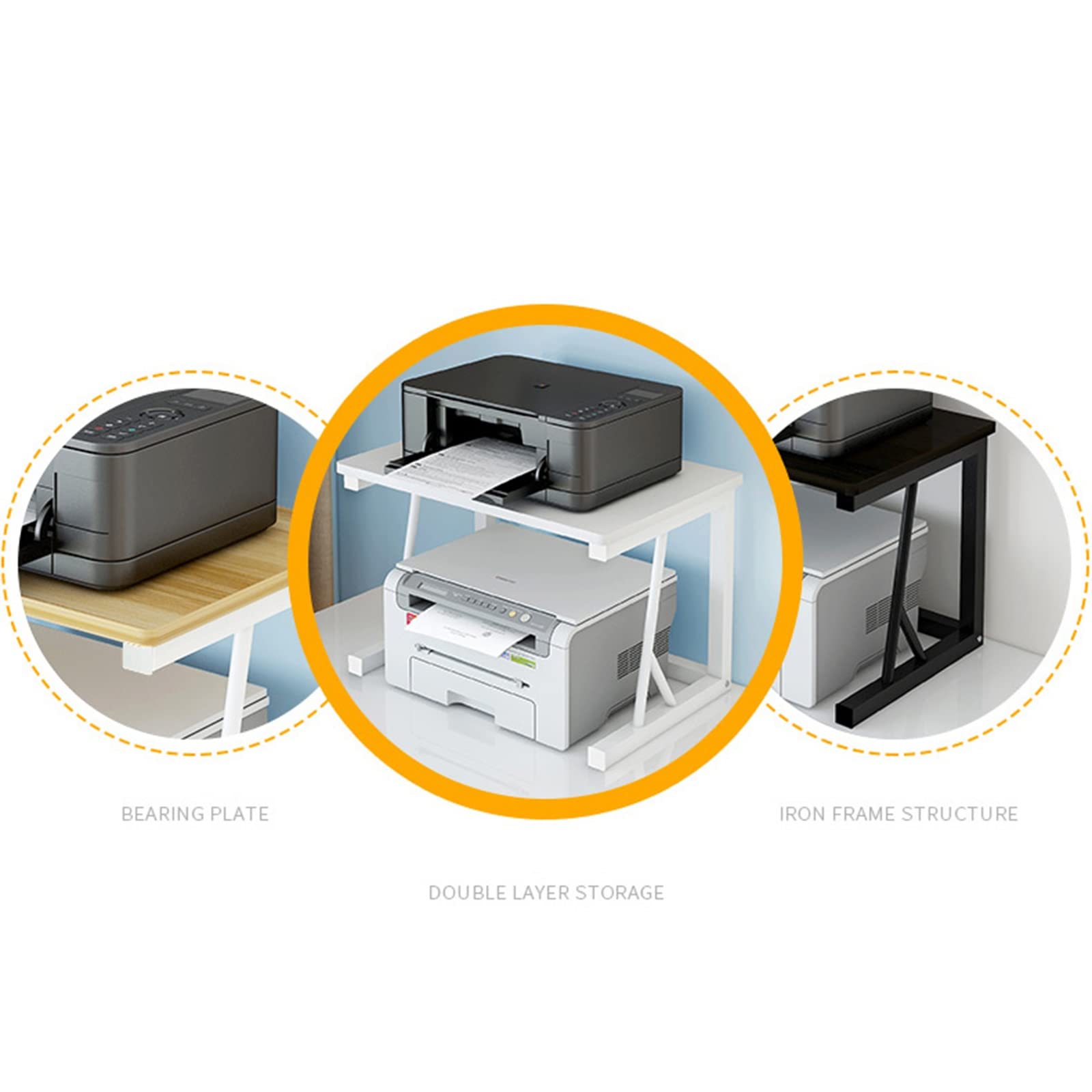 TOMYEUS 2-Tier Metal & Wood Printer Stand for Home & Office - Compact Desk Organizer for Printer, Copier & Office Supplies - Space-Saving Storage Shelf for Small Workspaces (Home Office, Study Room, Dorm)