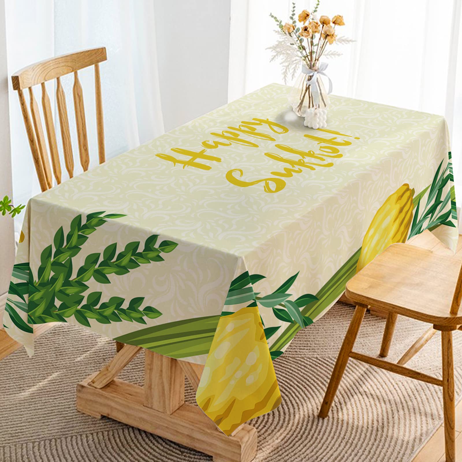 Sukkah Table Cloth, Sukkot Etrog Hadass Aravah Lulav Decor, Jewish Holiday Party Supplies, Kitchen and Dining Room, Traditional and Festive