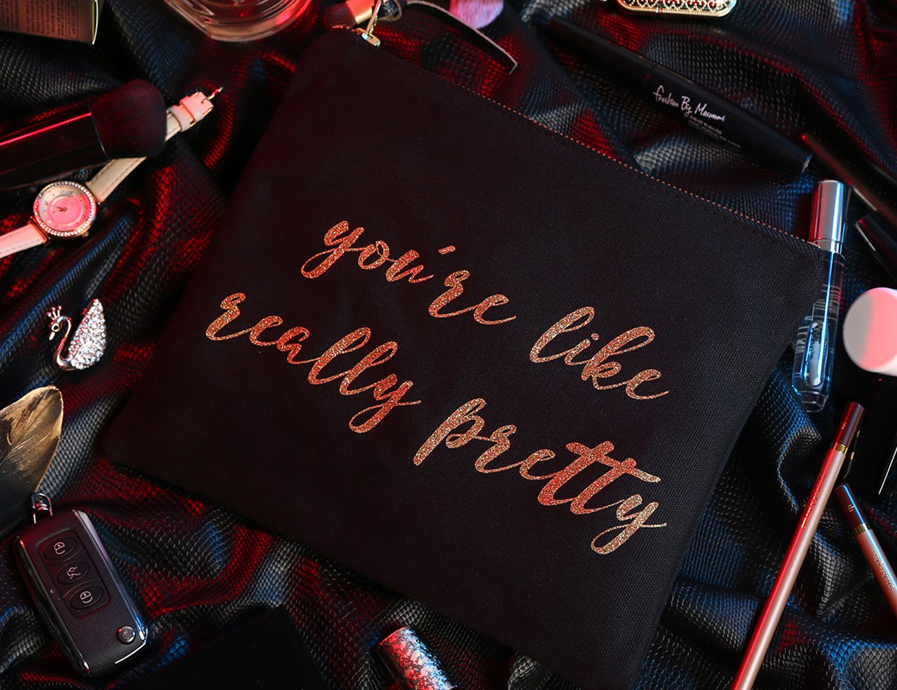 Vintage Black Gold Wedding Makeup Bag - Canvas Cosmetic Pouch for Bride & Bridesmaids - Perfect Gift for Bridal Shower, Wedding Party, Graduation & Special Occasions - Elegant Travel & Everyday Use Cosmetic Organizer