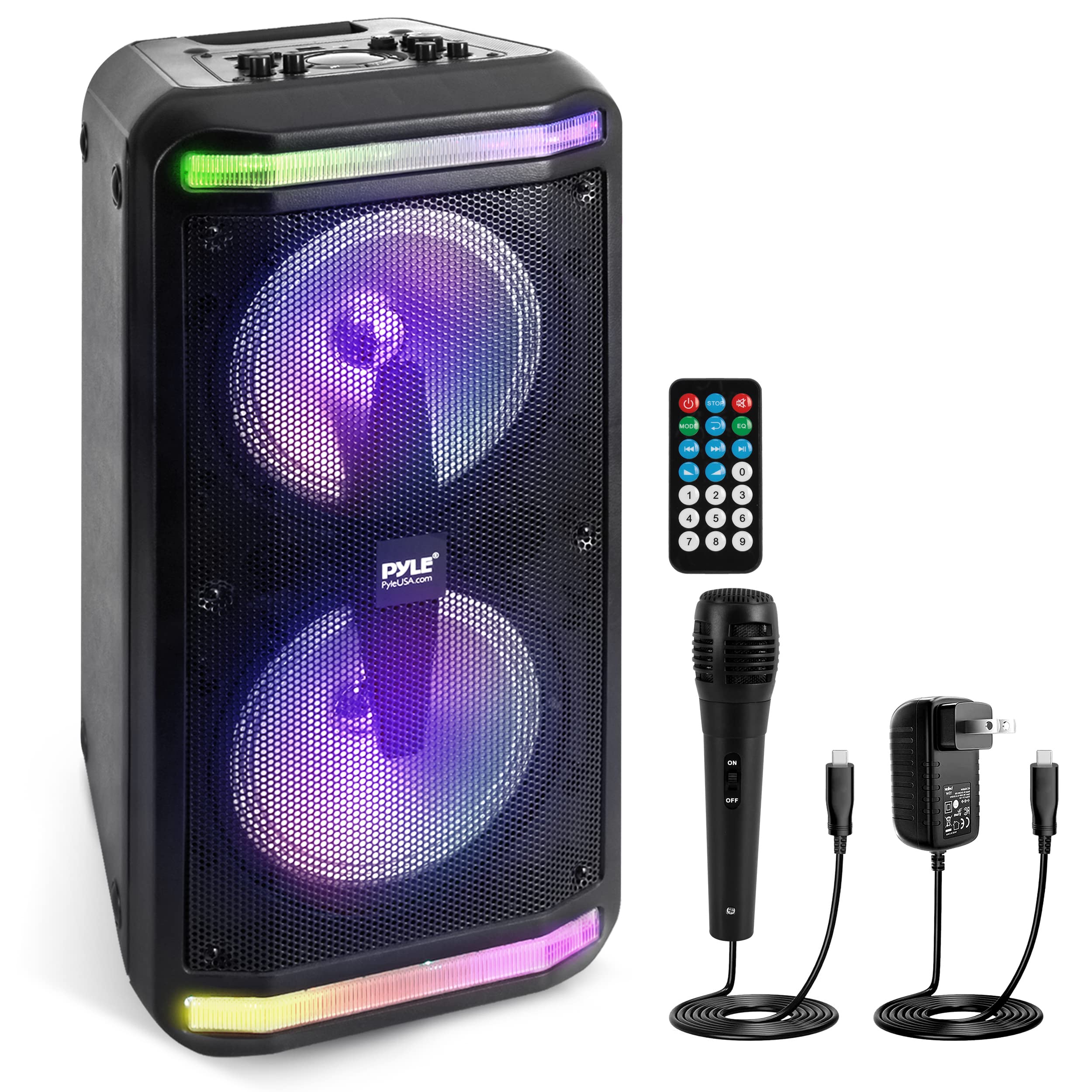 Pyle PPHP288B 600W Portable Bluetooth PA Speaker System - Rechargeable Indoor/Outdoor Wireless Speaker with Microphone Input, Party Lights, AUX, FM Radio & Remote Control - Perfect for Parties, Events & Outdoor Gatherings