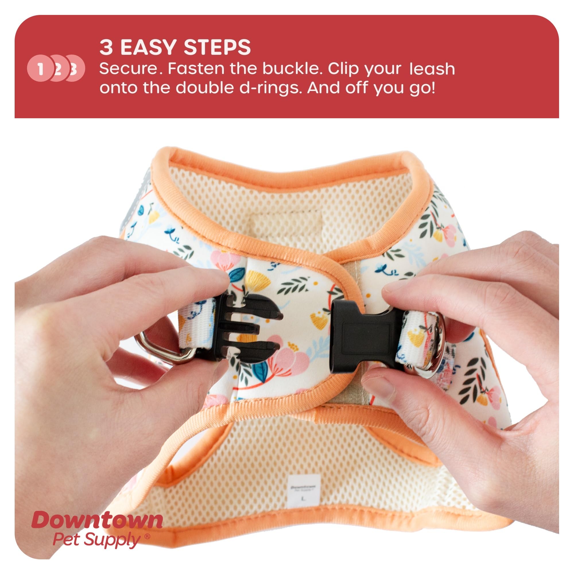 Downtown Pet Supply No-Pull Step-in Dog Harness for Small Dogs - Adjustable Padded Mesh Vest with Reflective Trim & Buckle Strap | Floral Design | Perfect for Walking, Training & Outdoor Adventures