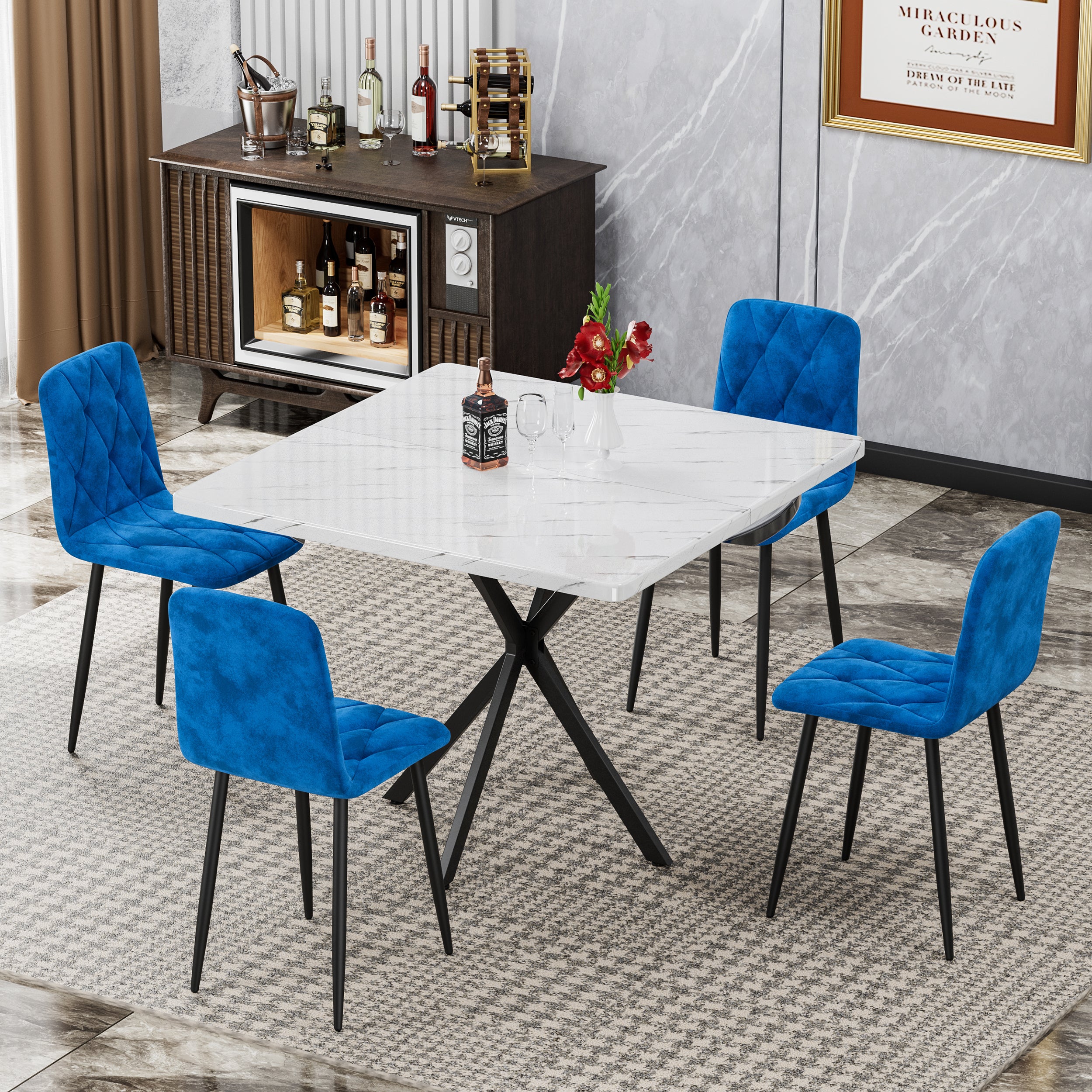 4-Piece Velvet Dining Chairs Set with Cushioned Seats & Sturdy Metal Legs - Modern Kitchen & Dining Room Furniture for Home, Restaurant, or Office Use