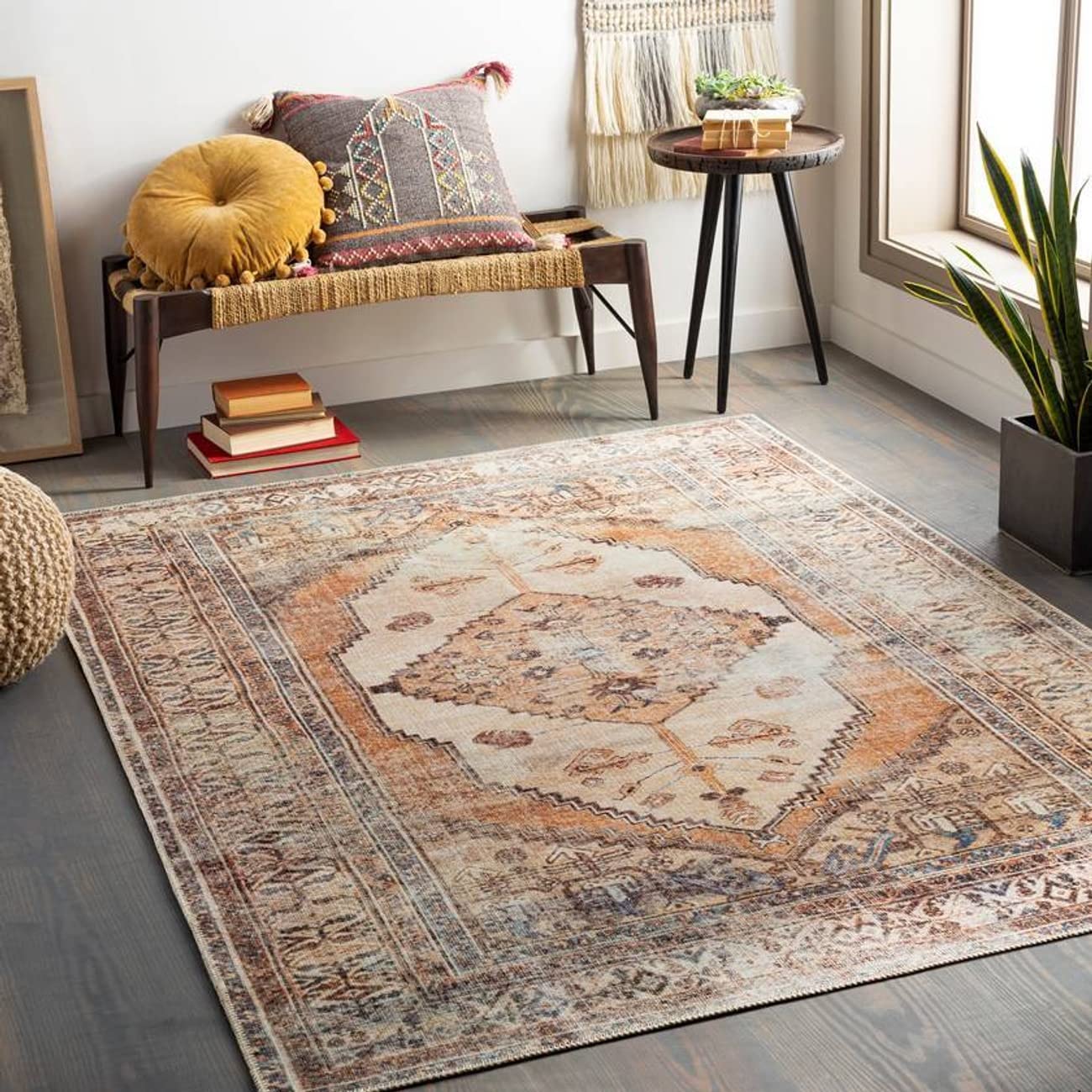 Mark&Day Washable Rugs 2x3 Kwadijk Traditional Camel Area Rug - Brown Beige Machine Washable Carpet for Living Room, Bedroom, Kitchen | Non-Slip Soft Floor Mat for Home Decor, Office, Dorm (2' x 2'11