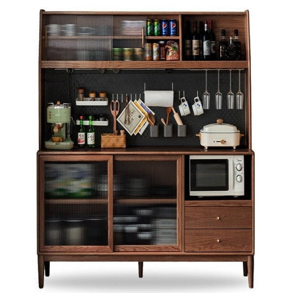 Solid Oak Wood Sideboard Buffet Cabinet - Multi-Functional Storage for Dining Room, Living Room & Entryway - Rustic Farmhouse Style Furniture for Home Decor