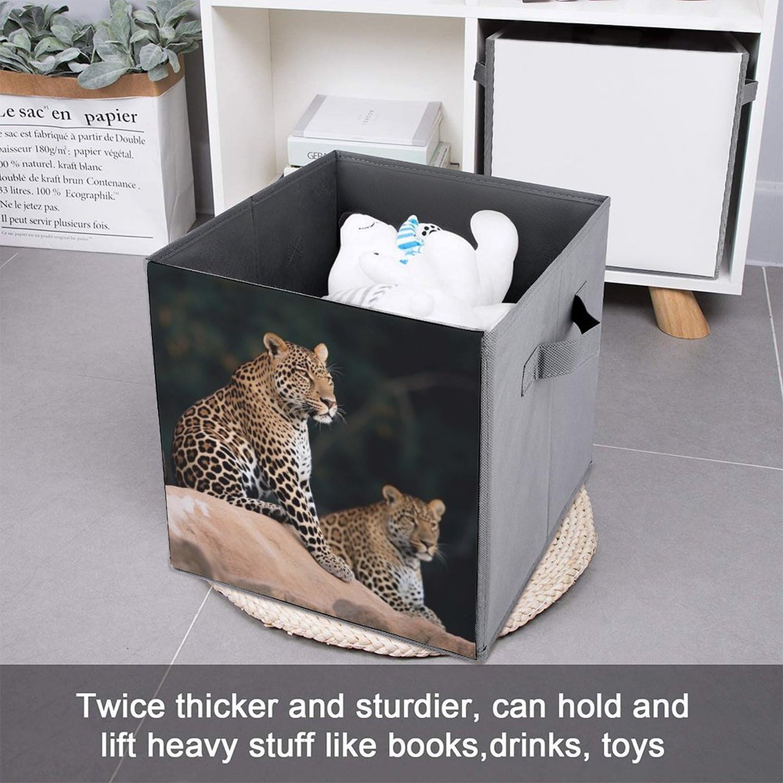 Foldable Storage Box with African Leopard Print - Large Capacity Organizer for Closet, Bedroom & Office | Collapsible Fabric Bin for Home Organization