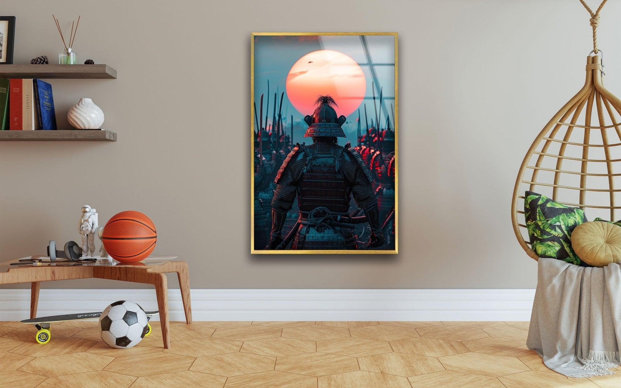 Samurai Warrior Glass Wall Art - Handmade Japanese Decor for Living Room, Bedroom & Office - Unique Home & Office Decor