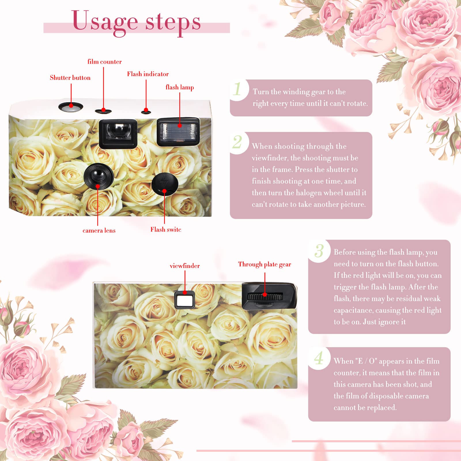 12 Pack Disposable Film Cameras with Flash - Single Use Wedding Cameras for Anniversary, Travel, Camping & Party Supplies (Yellow Rose) - Perfect for Capturing Memories at Events, Vacations & Special Occasions