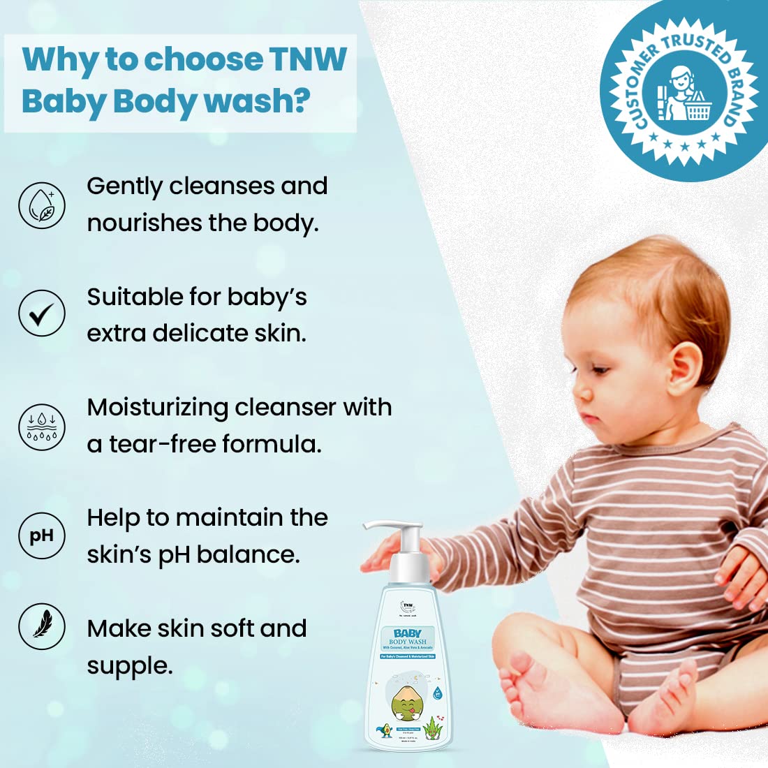 TNW The Natural Wash Baby Body Wash for Moisturized Skin - Gentle Coconut, Aloe Vera & Avocado Formula | Hypoallergenic & Tear-Free for Newborns to 10 Years | Perfect for Daily Bath Time & Sensitive Skin Care