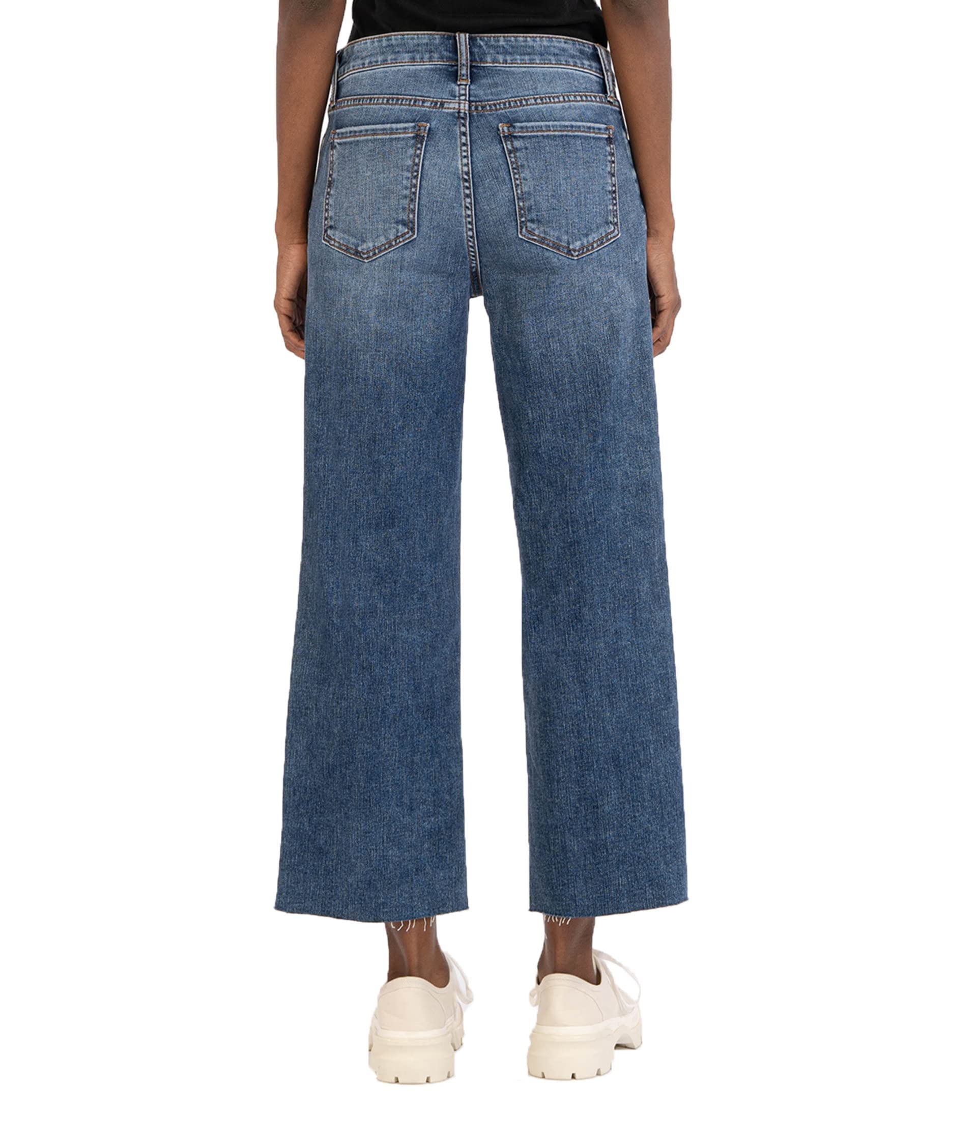 KUT from the Kloth Women's Charlotte Wide Leg Culottes Jeans - Ankle Length Distressed Hem Denim Pants - Casual Comfort for Work & Weekend Outings