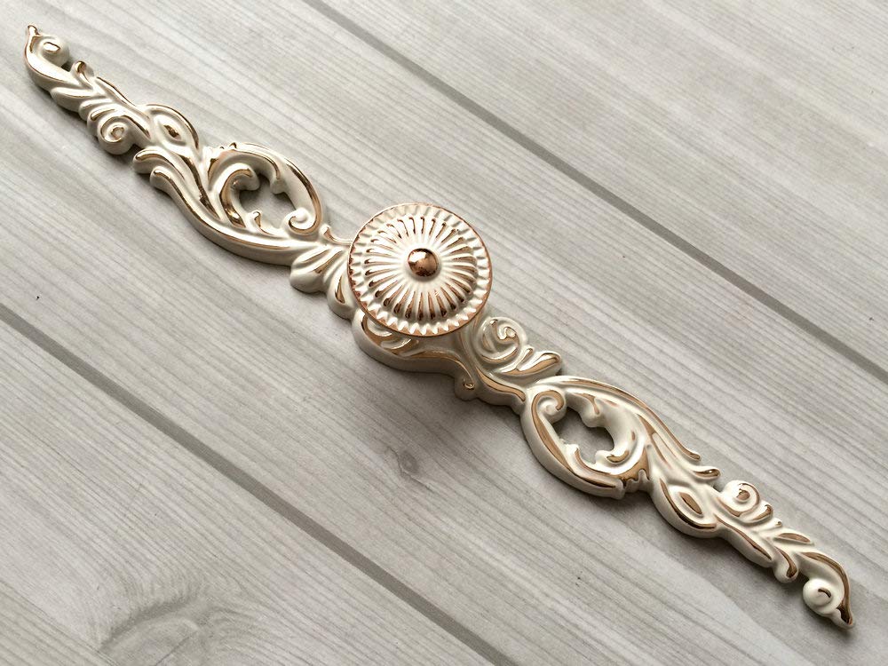 Elegant Creamy White Gold Drawer Knobs with Back Plate - Vintage Cabinet Pulls for Dresser, Kitchen Cabinets & Furniture Hardware (Knob with Larger Plate) - Perfect for Home Renovation & DIY Projects