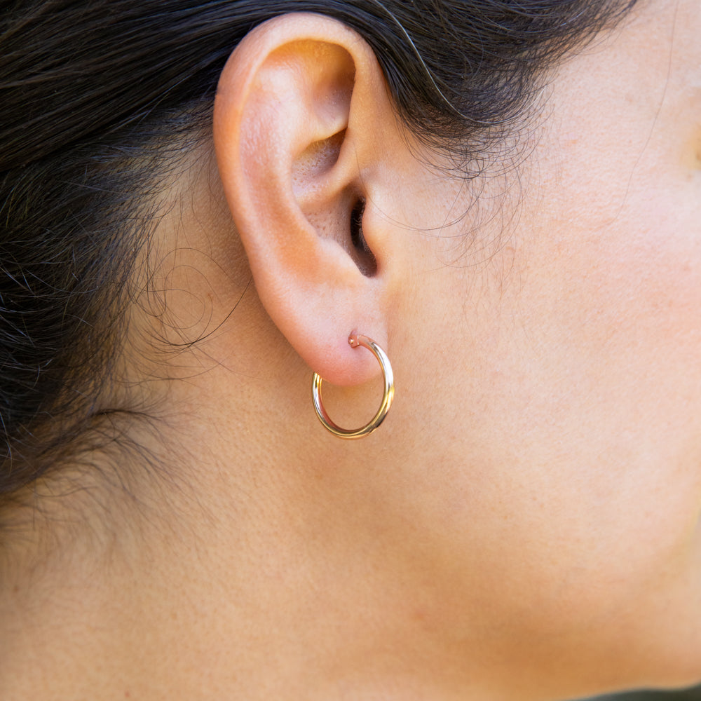 9ct Rose Gold 15mm Plain Hoop Earrings - European Made - Elegant Everyday Wear for Women