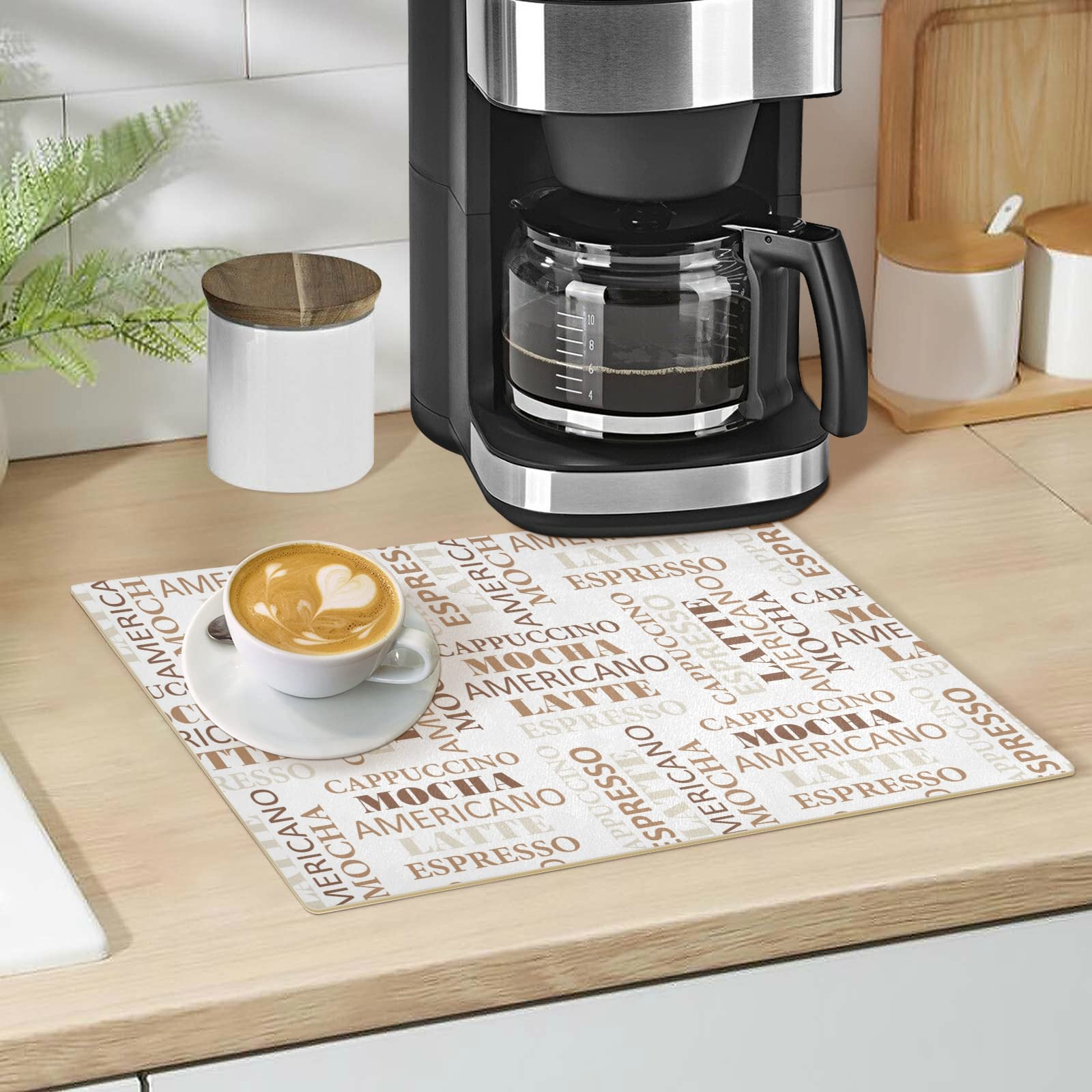 Premium Reversible Coffee Bar Mat 12x18 Inch - Non-Slip Countertop Protector for Espresso Machines & Coffee Makers | Cafe Style Decor in White & Brown | Perfect for Home Coffee Stations & Commercial Cafes