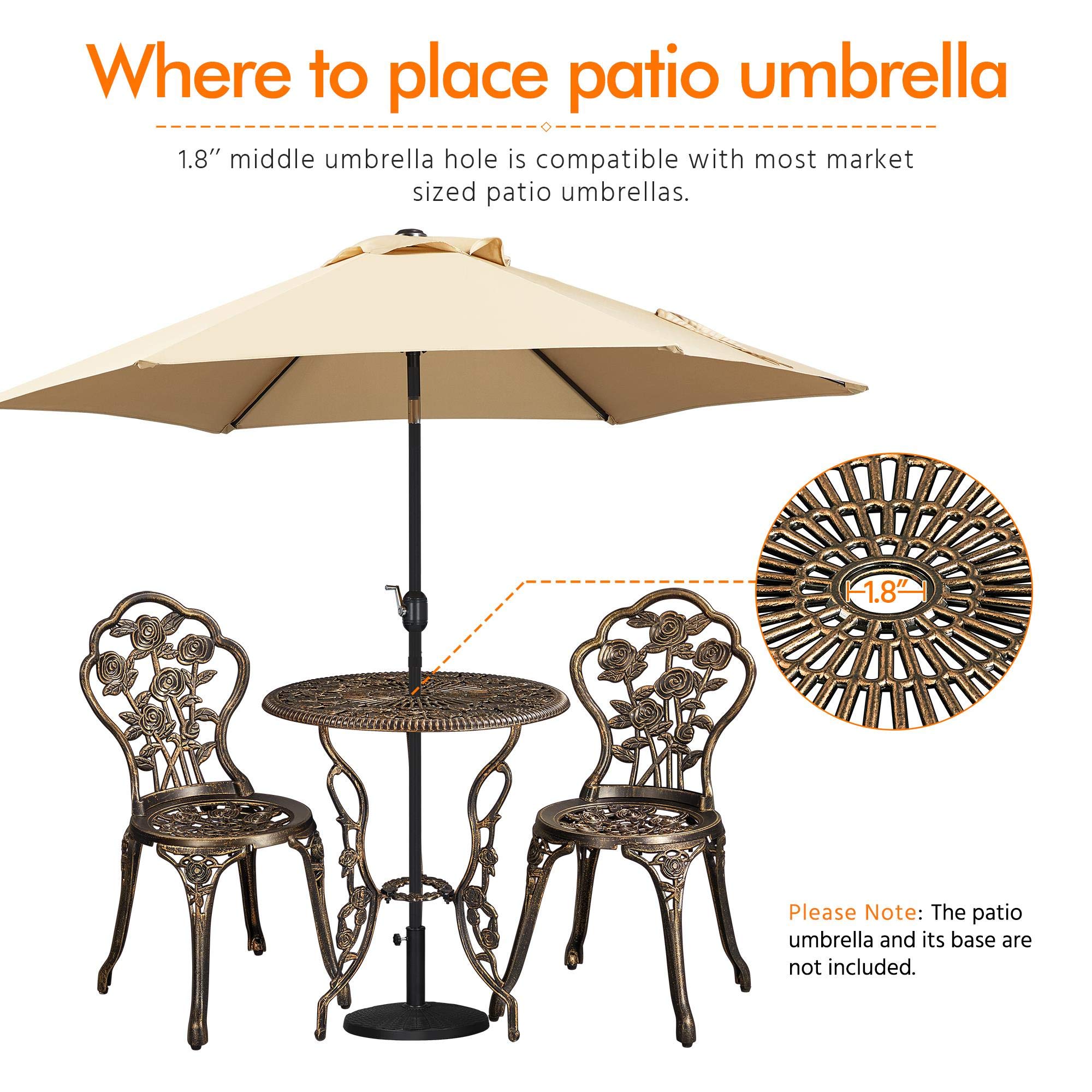 Topeakmart 3-Piece Outdoor Patio Bistro Table Set in Antique Bronze Rose - Durable Cast Aluminum Garden Furniture with Umbrella Hole for Porch, Backyard & Outdoor Dining | Perfect for Entertaining, Relaxing & Summer BBQs