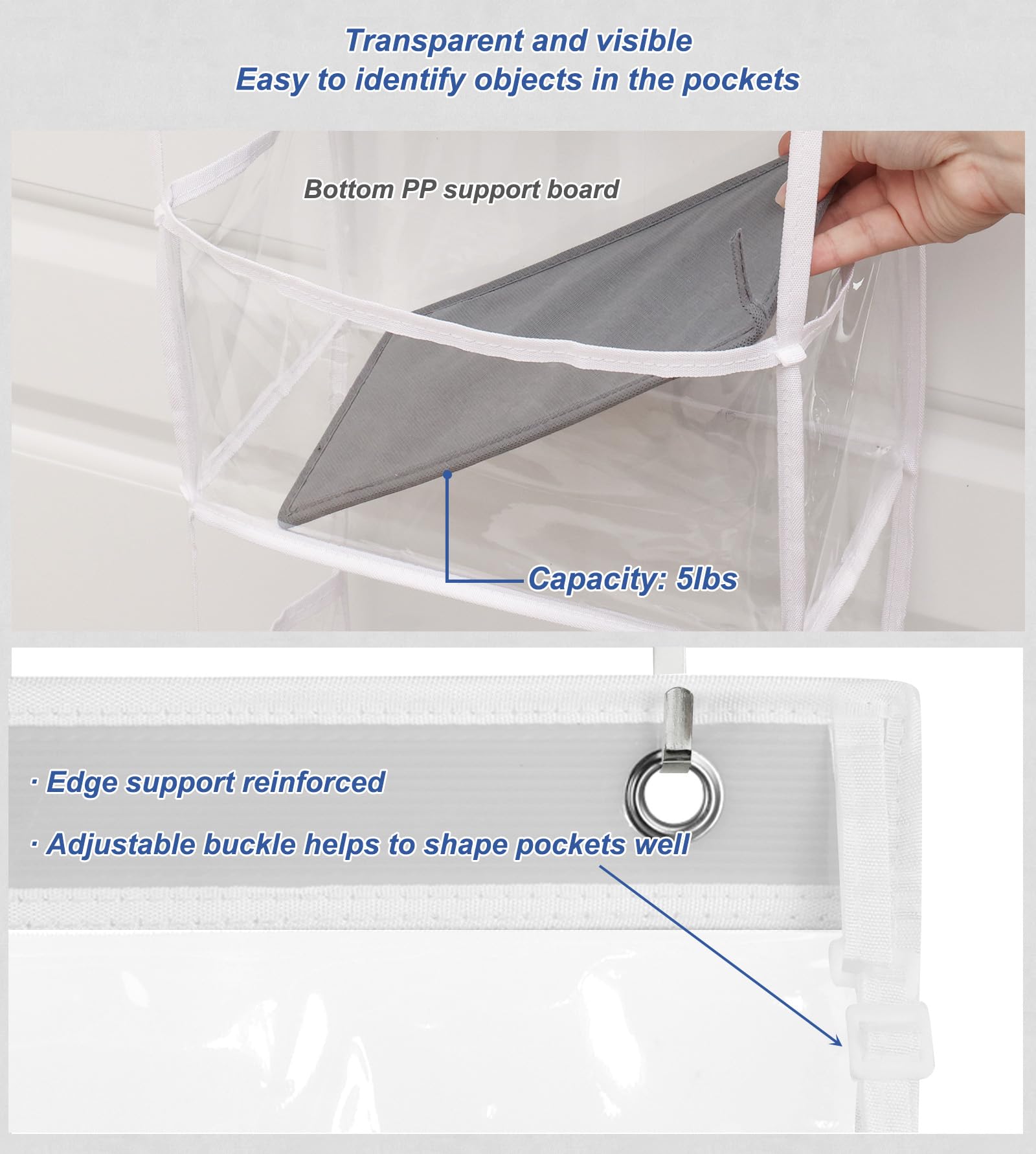 Fixwal 5-Tier Over The Door Hanging Pantry Organizer - Clear Plastic Pocket Storage Shelf for Closet, Bedroom, Bathroom & Nursery - Heavy Duty 25lb Capacity Space Saver - Perfect for Organizing Snacks, Toys, Toiletries & Household Essentials