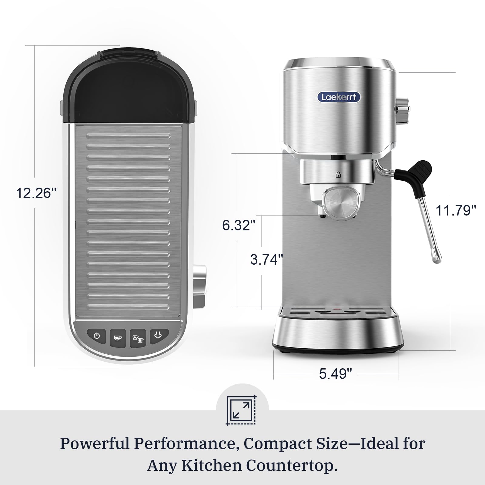 Premium 20 Bar Espresso Coffee Machine with Milk Frother - Compact Stainless Steel Coffee Maker for Cappuccino & Latte - 34oz Removable Water Tank - Perfect for Home, Office, and Small Cafes