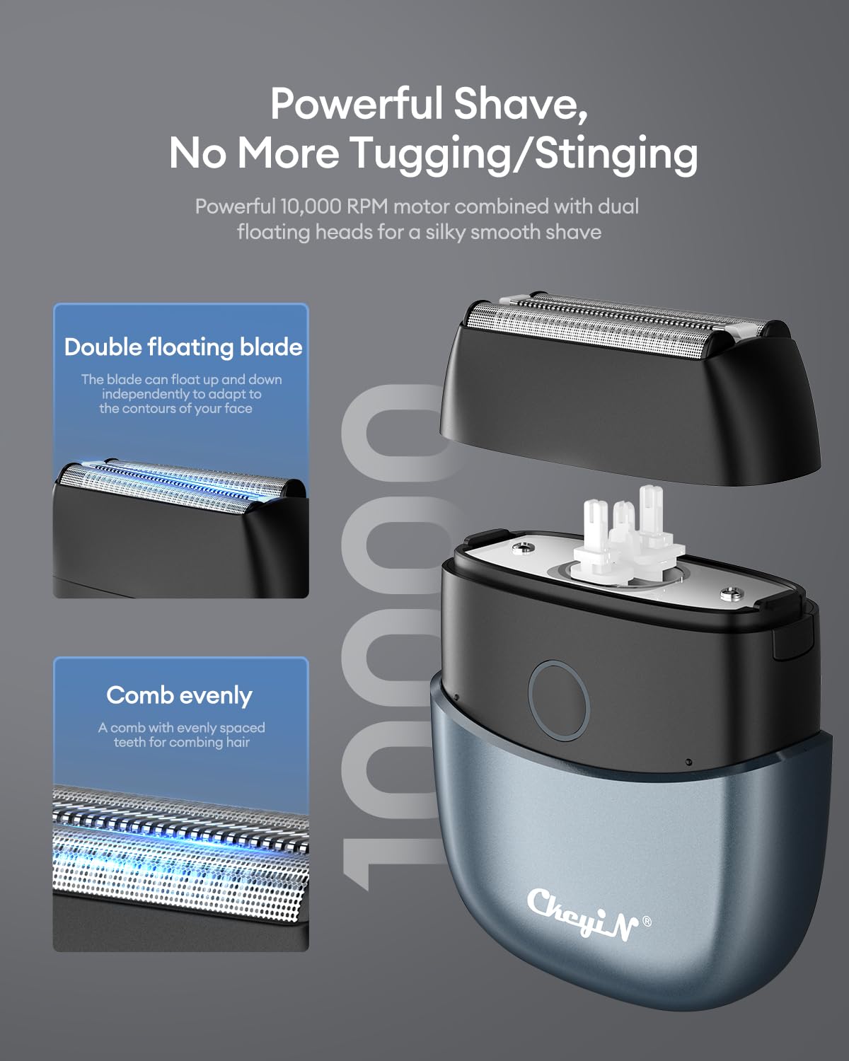 CkeyiN Electric Shaver for Men - USB-C Rechargeable Foil Shaver, IPX6 Waterproof Cordless Razor for Face & Head Shaving | Portable Travel Shaver | Perfect for Home, Office & Gym Use