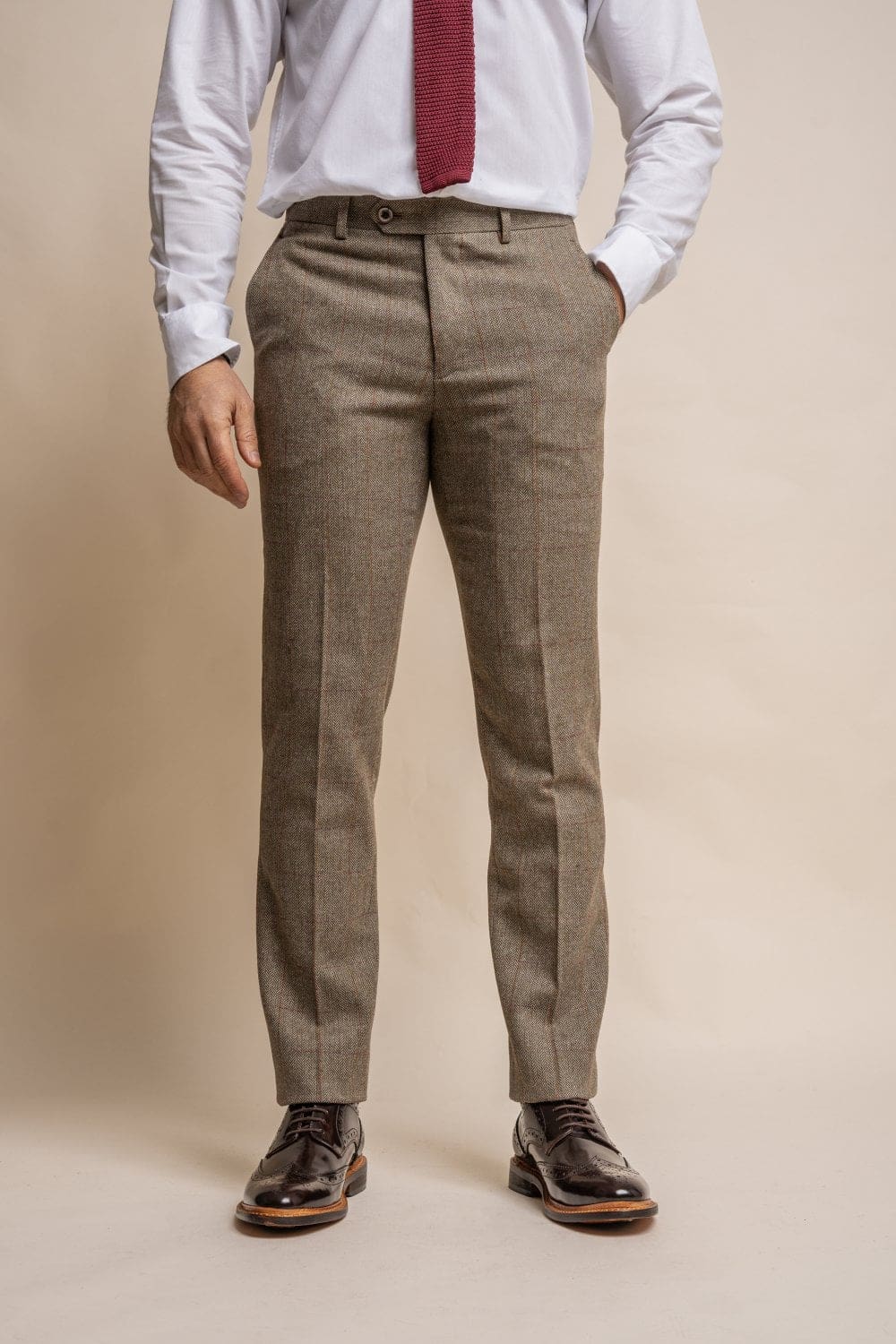 Cavani Gaston Sage Tweed Slim Fit Trousers for Men | Classic Formal Pants | Perfect for Office, Business Meetings & Special Occasions