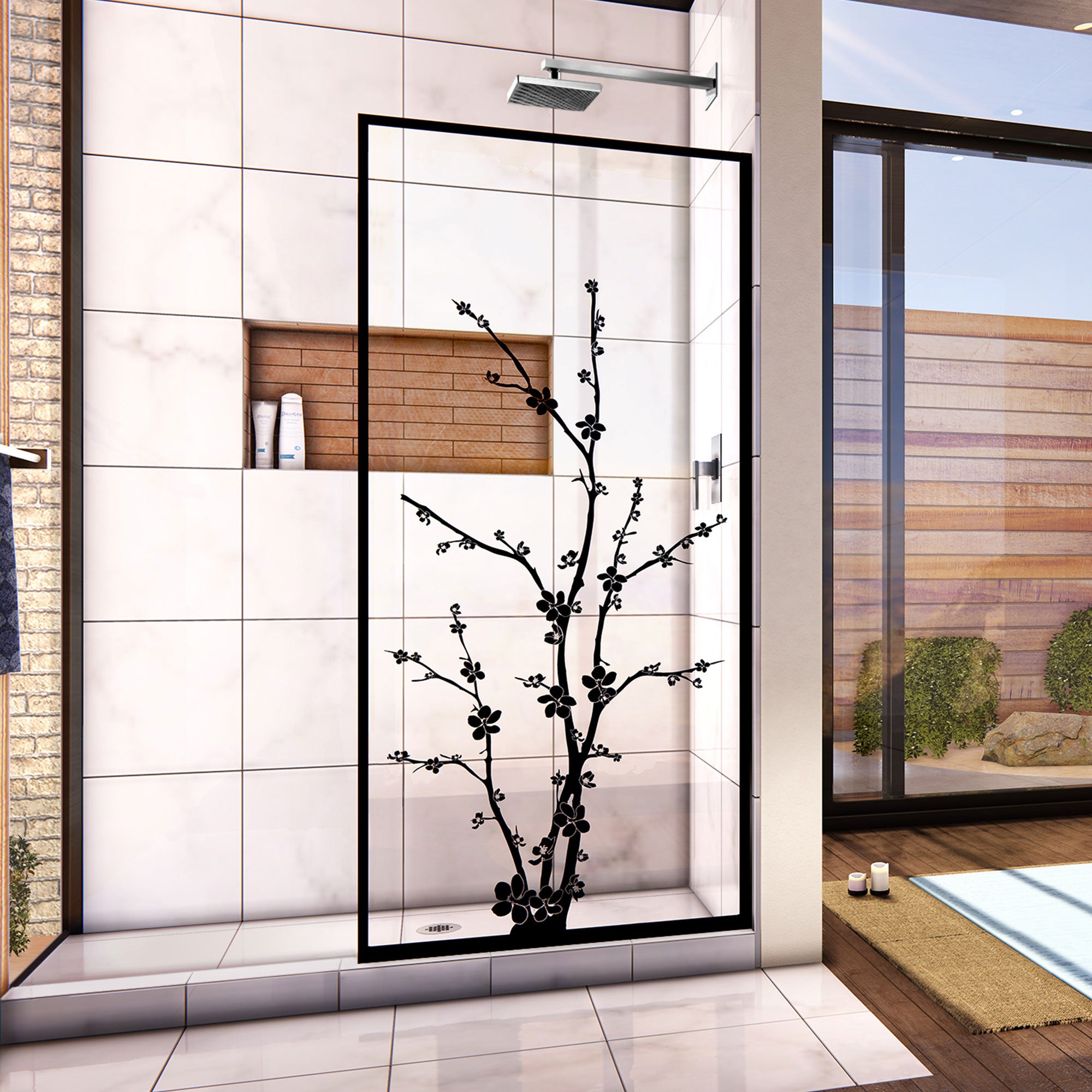DreamLine Linea Blossom 34-Inch W x 72-Inch H Frameless Shower Door - Open Entry Design, Single Panel Glass Bathroom Door for Modern Showers & Bathroom Renovations