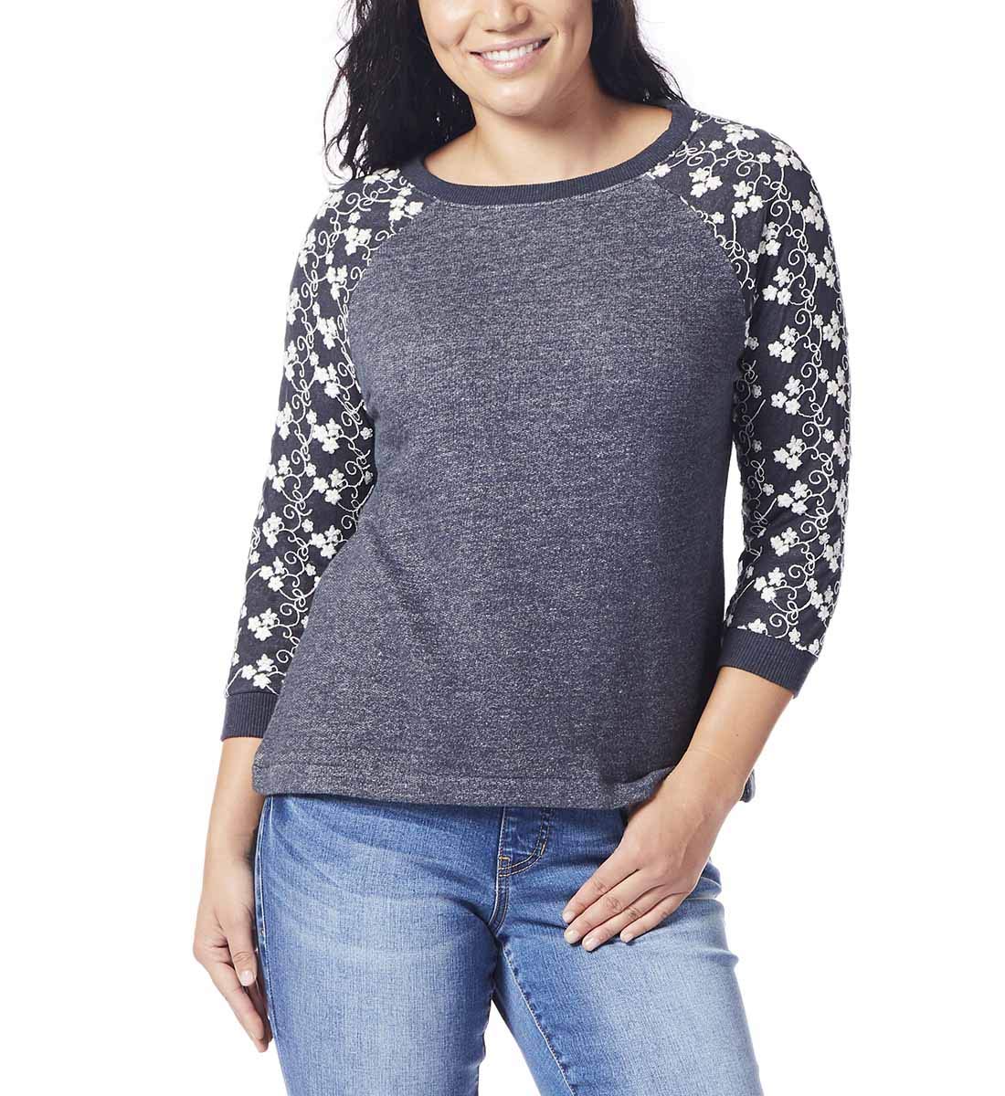 Jag Jeans Women's Trixie Lace Sleeve Sweatshirt - Stylish Long Sleeve Pullover for Casual Wear, Date Night & Fall Fashion