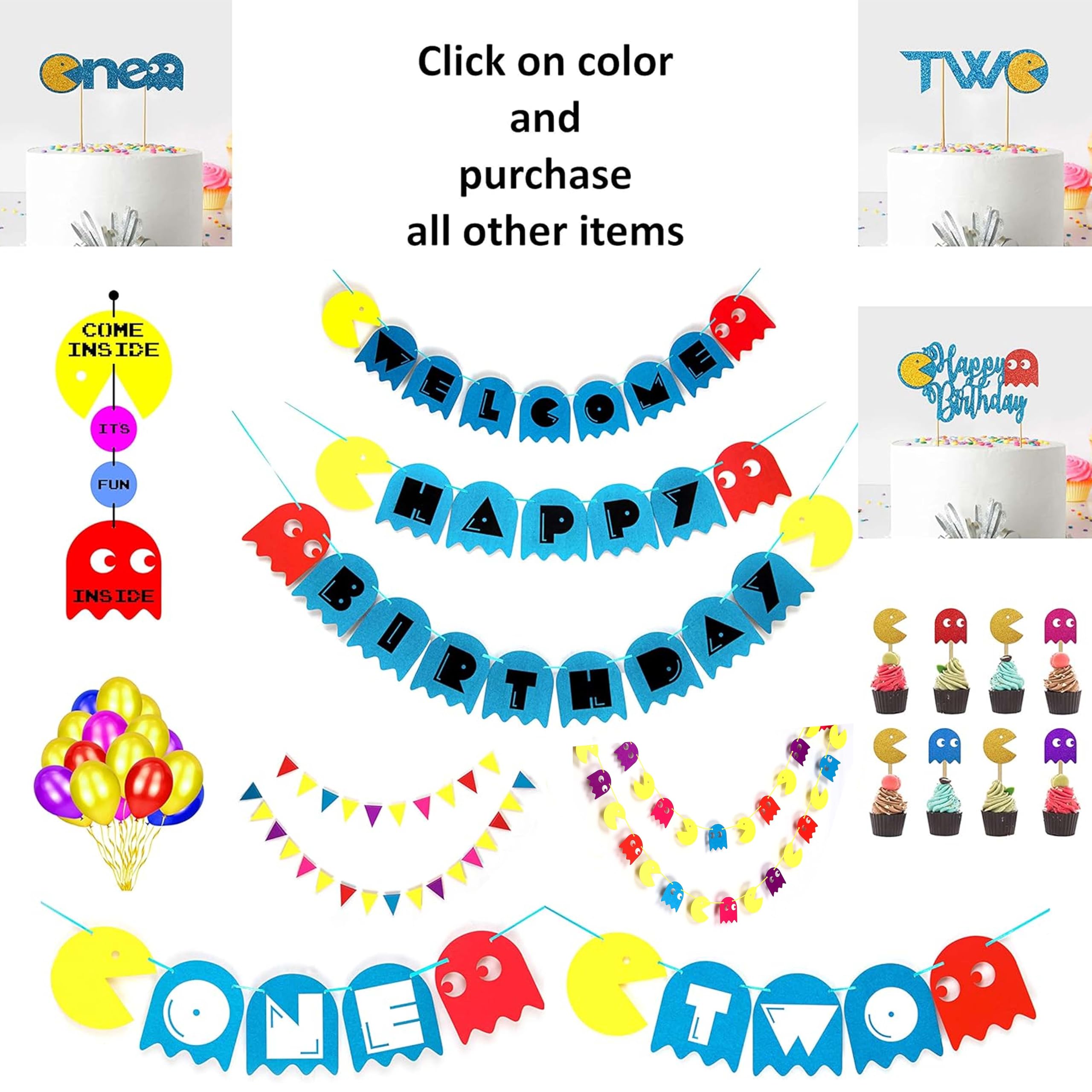 Pacmn Ghost Garland - Halloween Party Decorations, Spooky Birthday Decor, Haunted House Supplies for Home & Outdoor Decorating
