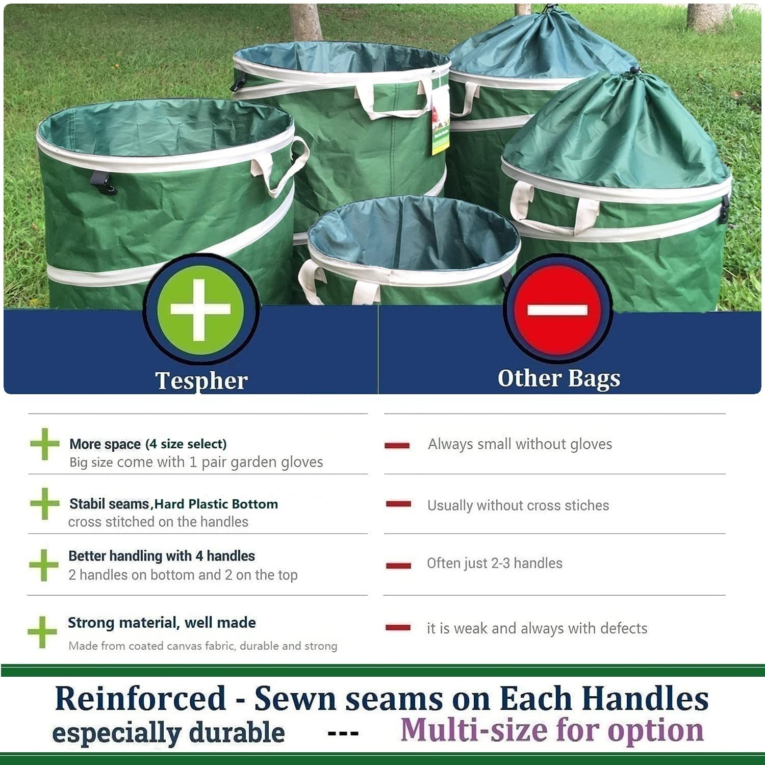 46-Gallon Collapsible Trash Can with Hard-Shell Bottom - 22x28 Inch Yard Waste Bag for Garden Debris, Recycling, Camping & Laundry | Heavy-Duty Collapsible Container with 4 Handles for Leaves, Grass Clippings & Outdoor Cleanup | Perfect for Backyard, Garage & RV Use