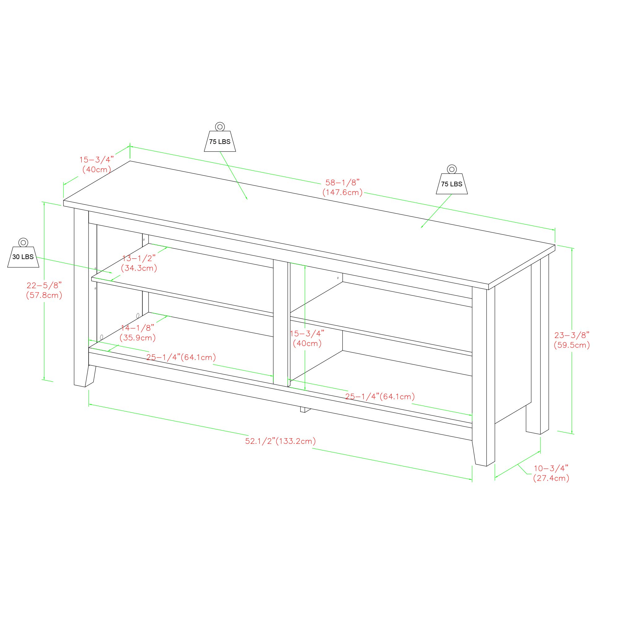 Walker Edison Wren Classic 4-Cubby TV Stand for 58-65 Inch TVs - Charcoal Finish - Perfect for Living Room, Bedroom & Home Theater Setup