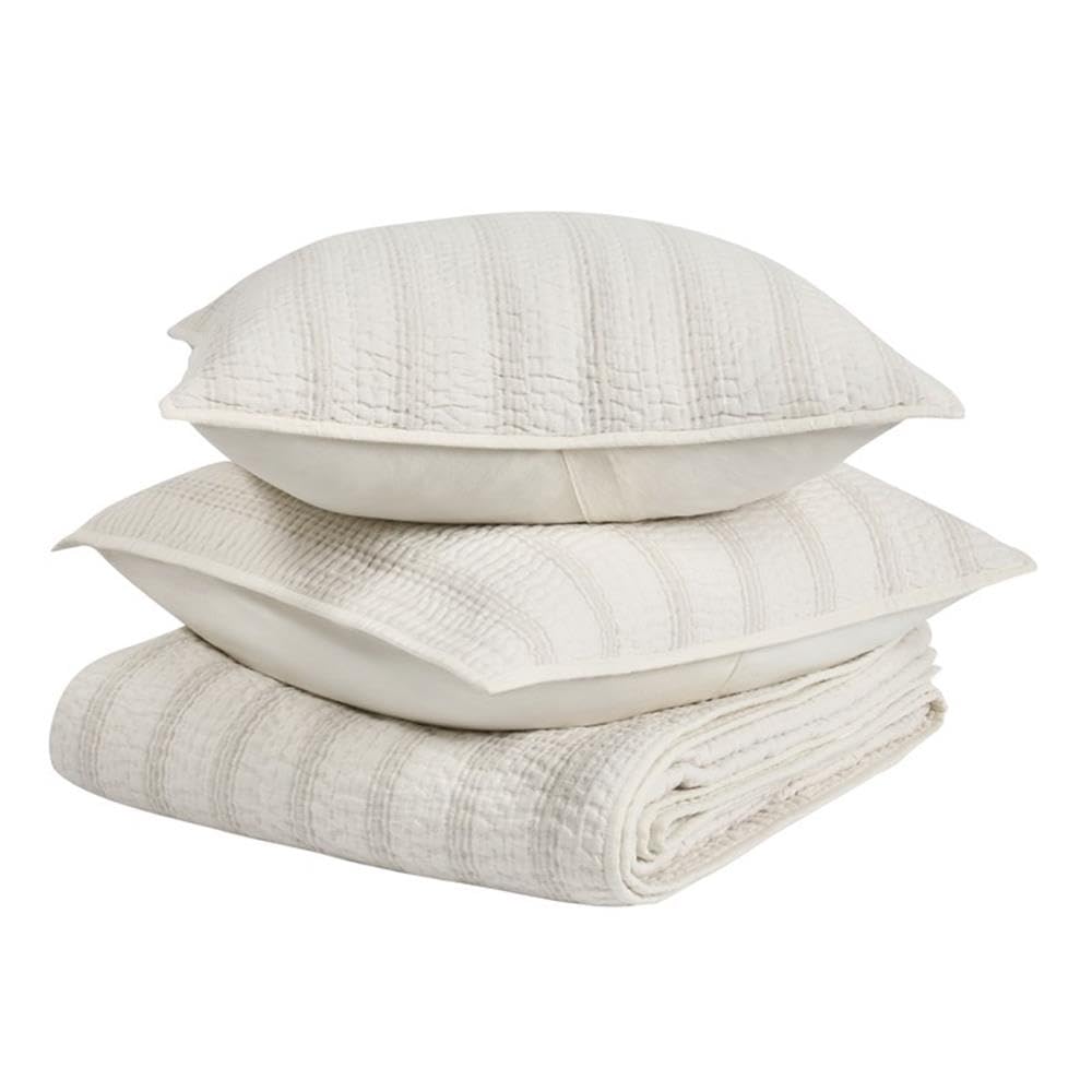 Classic Home Abraham Cotton Linen Queen Quilt Set - Eggshell Beige Bedding for Cozy Comfort | Perfect for Master Bedroom, Guest Room & Luxury Hotel Style