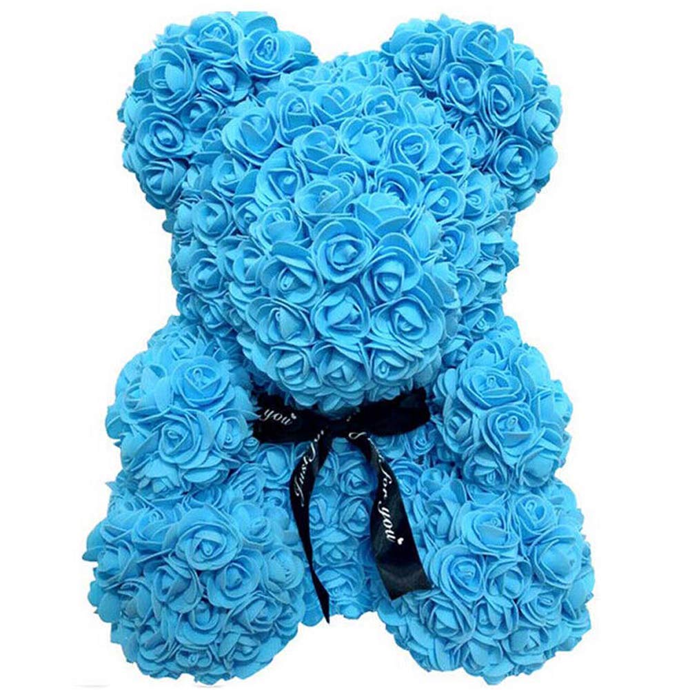 Forever Handmade Blue Rose Bear - Artificial Rose Flower Teddy Bear, Perfect Gift for Valentine's Day, Anniversary, Birthday, Mother's Day & Bridal Showers (10 Inch) - Ideal for Romantic Decor, Wedding Centerpieces & Keepsake Gifts