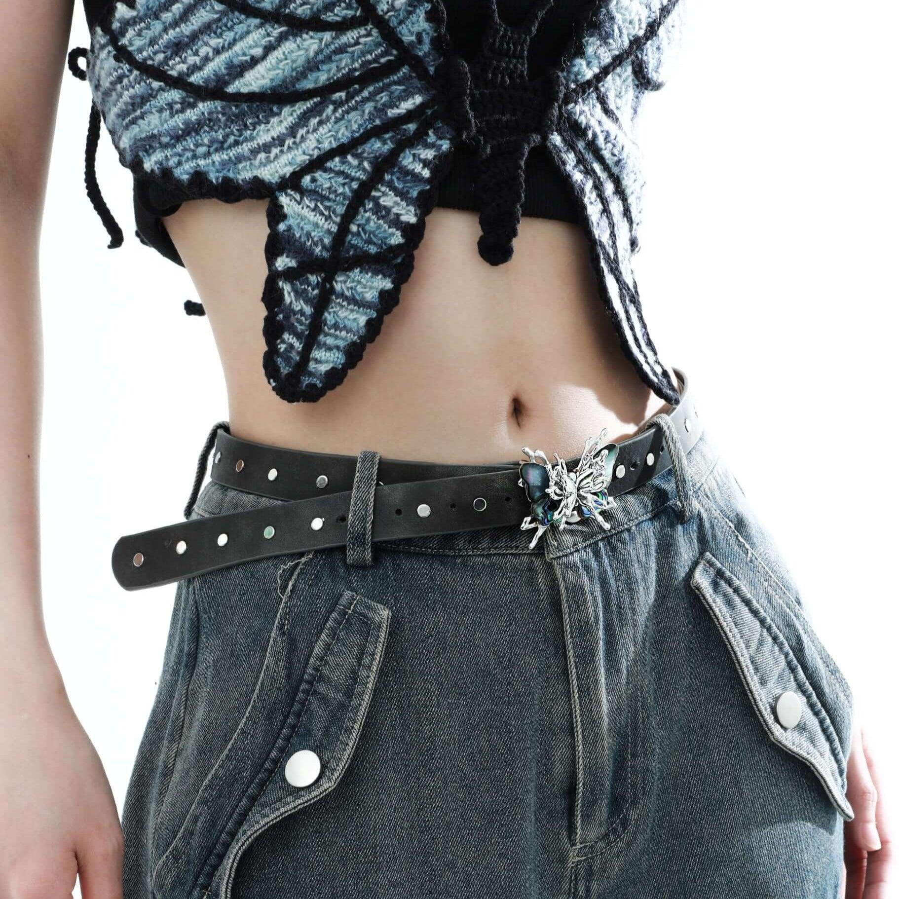 Butterfly Wasteland Abalone Shell Belt for Women - Handmade Bohemian Style Fashion Accessory - Perfect for Music Festivals, Beach Parties & Boho Outfits