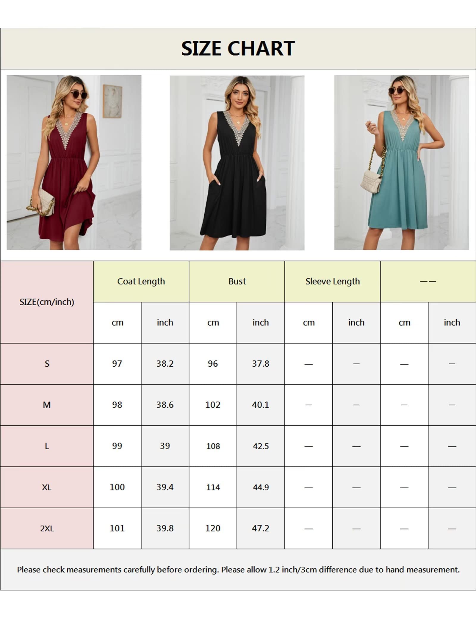 Women's Summer Dress - Solid Color V-Neck Lace Panel Sleeveless A-Line Dress with Pockets | Casual Beach Wear, Wedding Guest Outfit, Office Attire