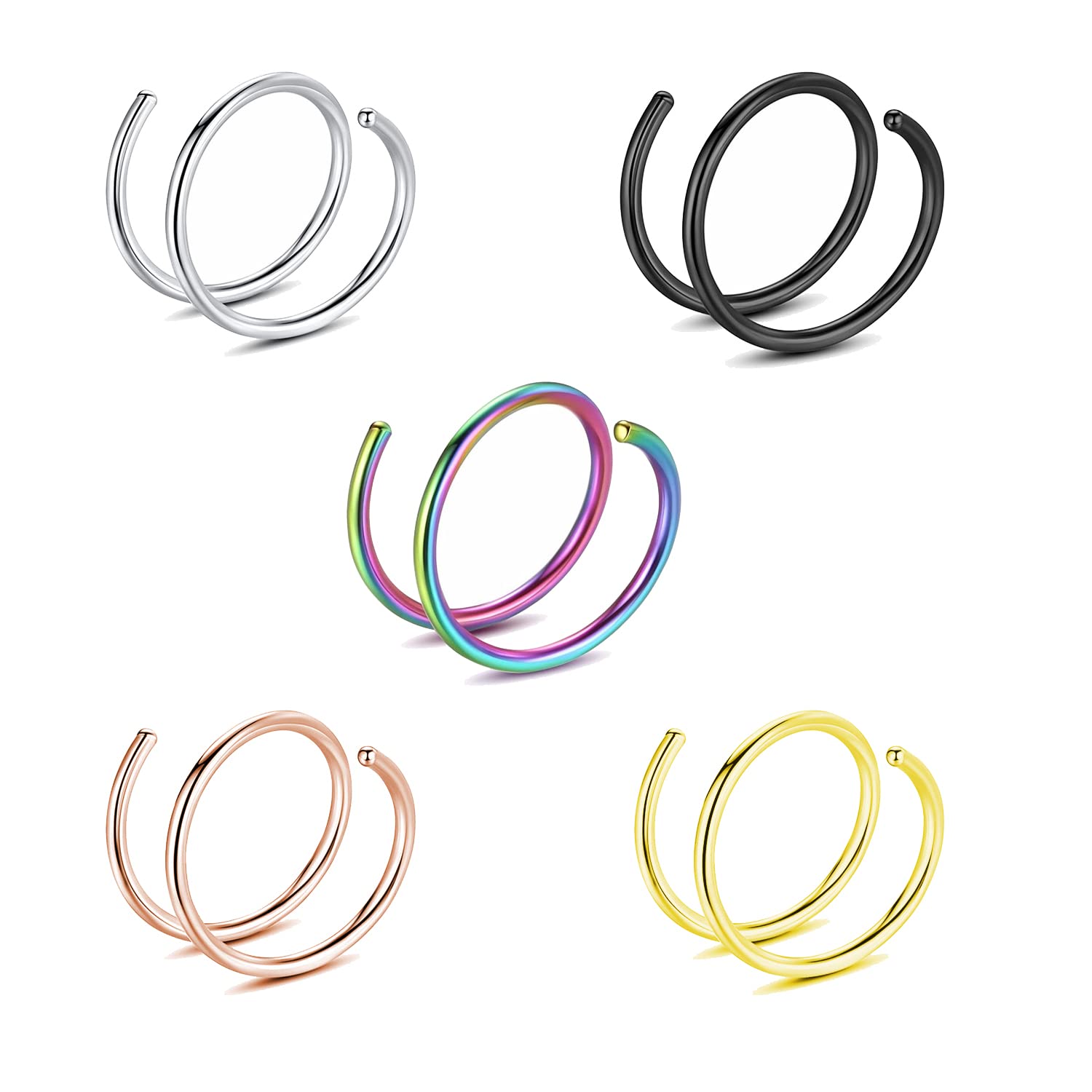 Double Nose Ring for Single Piercing - Surgical Steel Spiral Hoop Jewelry for Women | Twist Nose Ring for Everyday Wear & Special Occasions