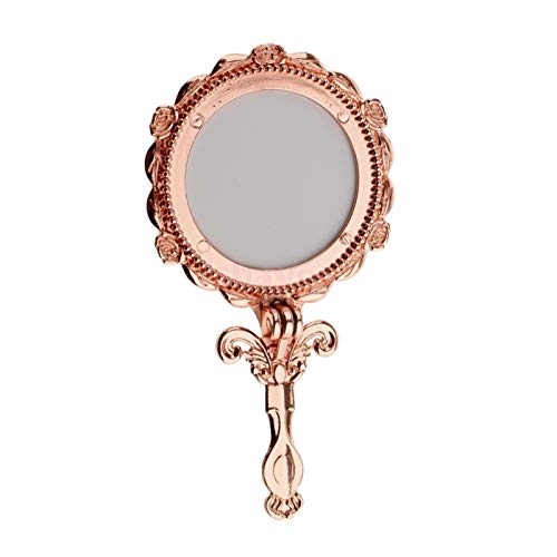 Vintage Rose Gold Folding Handheld Mirror - Antique Style Round Makeup Mirror for Cosmetic & Travel | Perfect for Vanity, Bridal, and Gift Giving