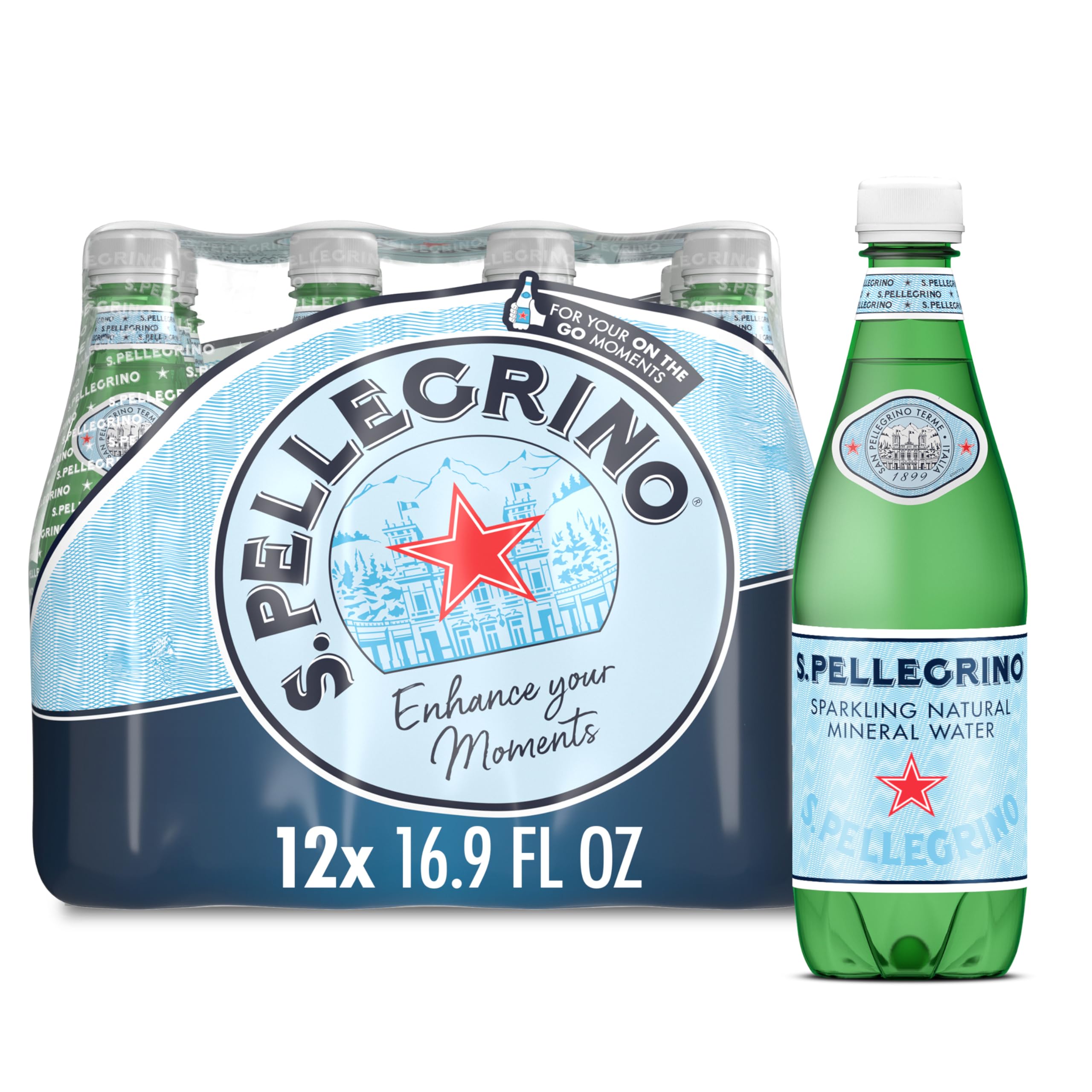 S.Pellegrino Sparkling Natural Mineral Water - 16.9 Fl Oz (12 Pack) Plastic Bottles | Premium Italian Carbonated Water for Parties, Restaurants & Home Refreshment