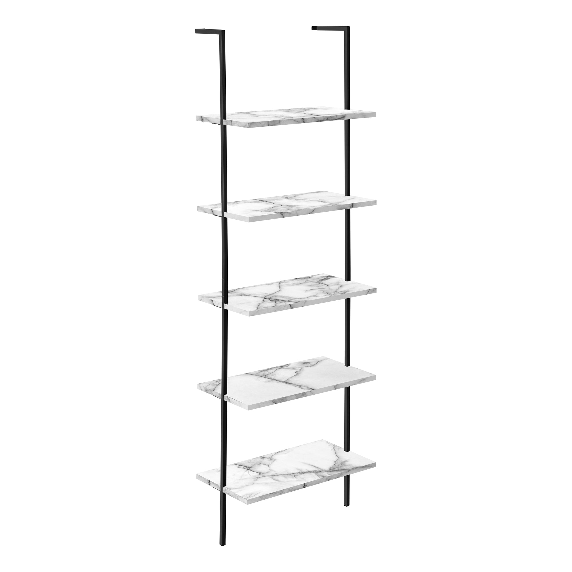 Modern 72H Ladder Bookcase with White Marble Shelves & Black Metal Frame - Perfect for Home Office, Living Room, and Bedroom Storage Organization