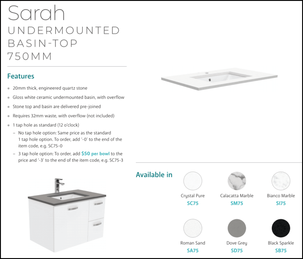 Fienza 30-Inch Undermount Bathroom Vanity with Crystal Pure Stone Top, Wall Mounted Satin Black Finish, Right Drawers & Finger Pull Design - Perfect for Modern Small Bathrooms and Powder Rooms