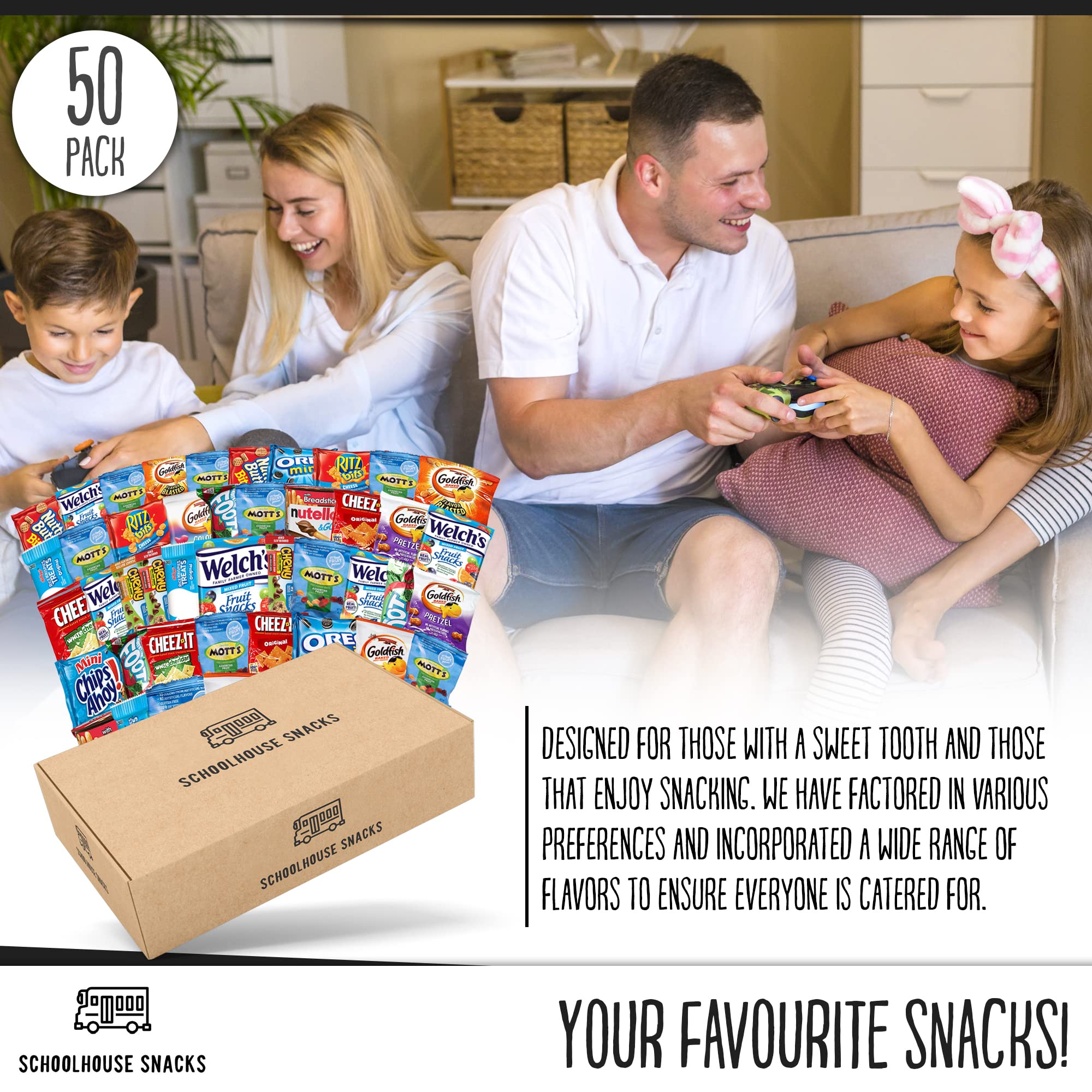 **SCHOOLHOUSE SNACKS - Kids Snack Box (50 Count) | Assorted American Crackers & Cookies | Healthy School Snacks, Variety Pack for Travel, Camp, Lunch Box & Gift Ideas**    **Perfect for:** School Lunches, After-School Treats, Road Trips, Camping, Birthday Gifts & Care Packages