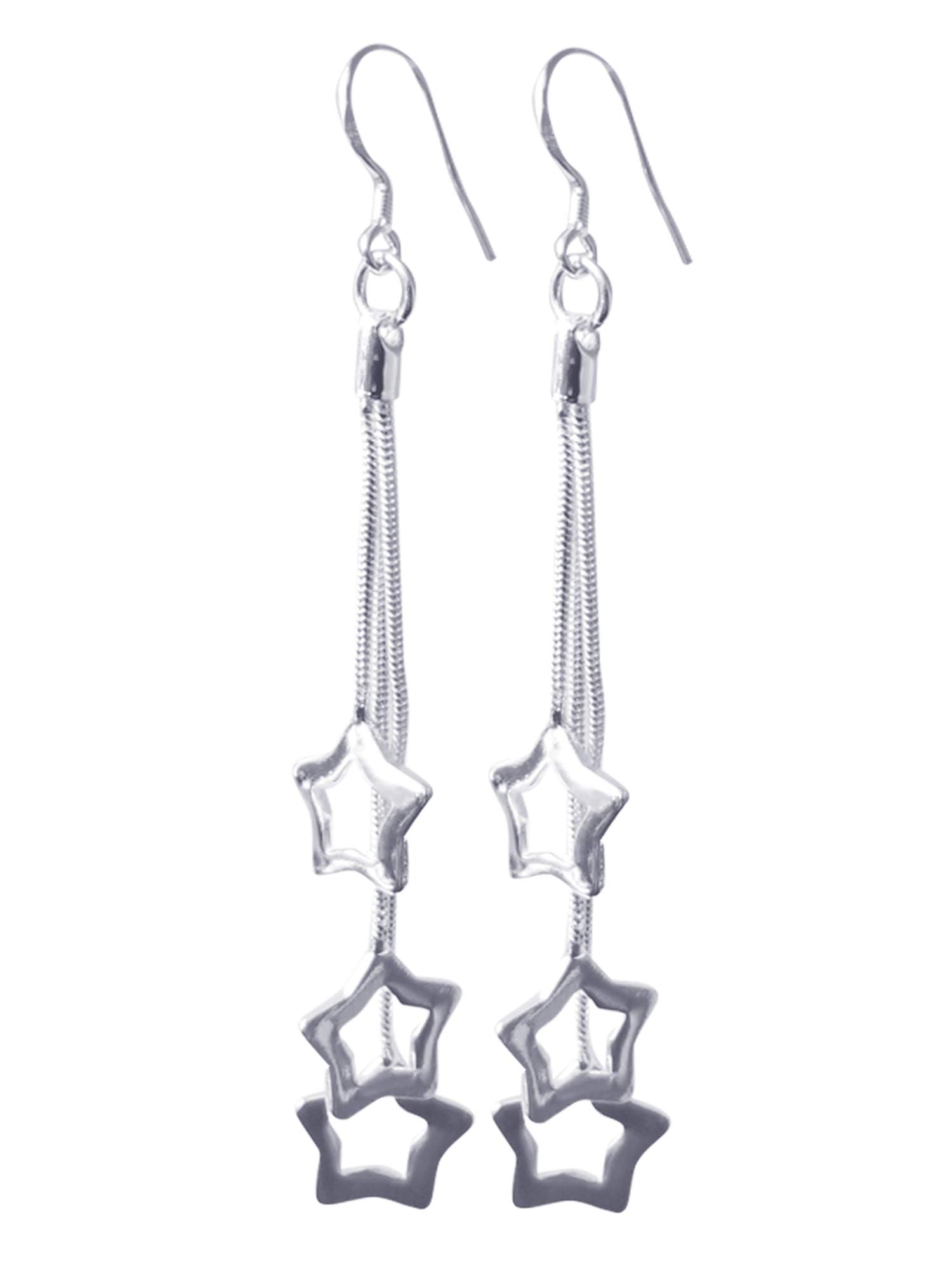 Sterling Silver Plated Dangling Star Hook Earrings for Women - Trendy Celestial Jewelry for Parties, Date Night & Everyday Wear