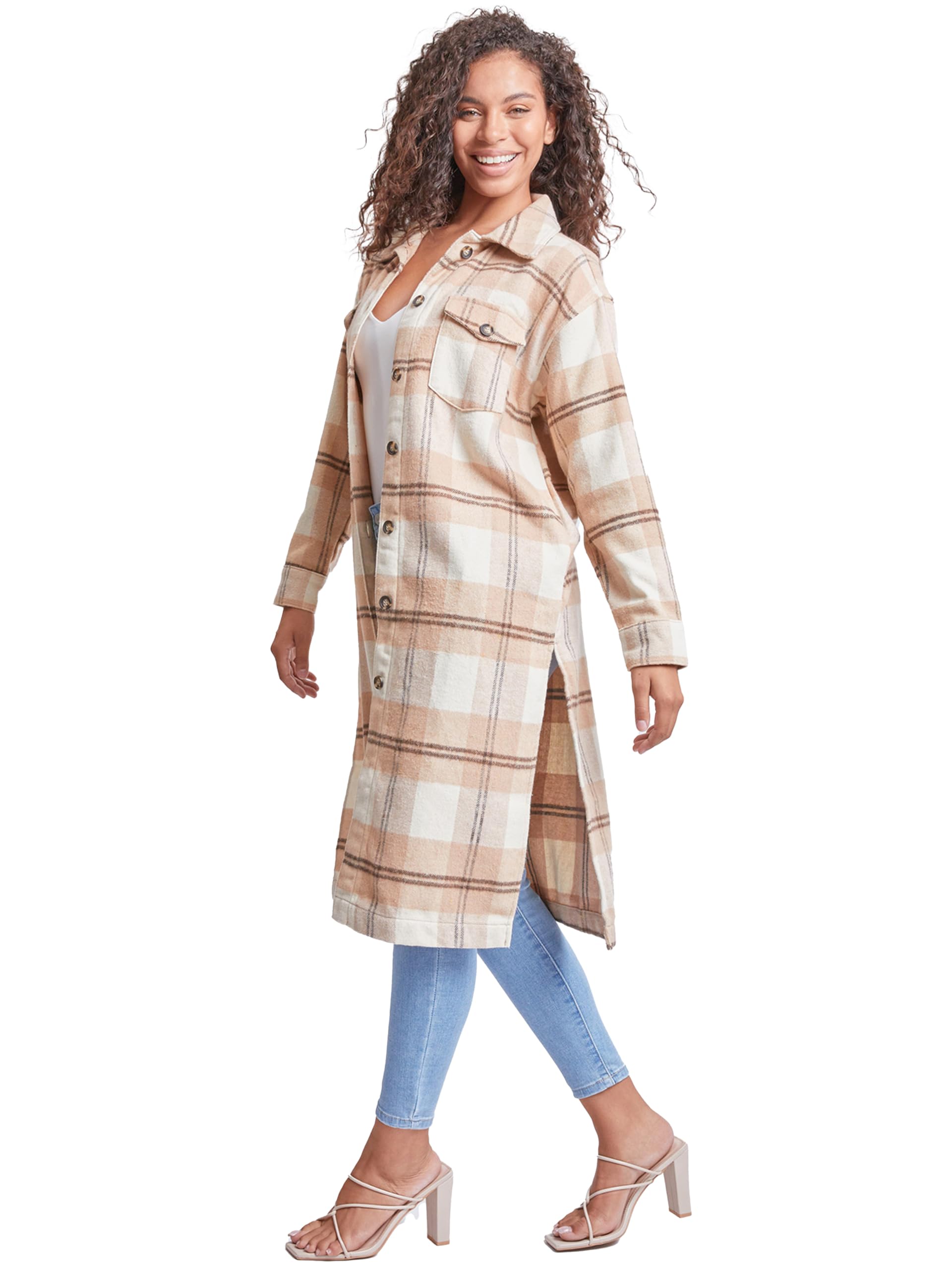 YMI Women's Plaid Shacket Long Duster Coat - Stylish Flannel Overshirt Jacket for Fall & Winter | Perfect for Layering, Casual Outfits, and Outdoor Activities