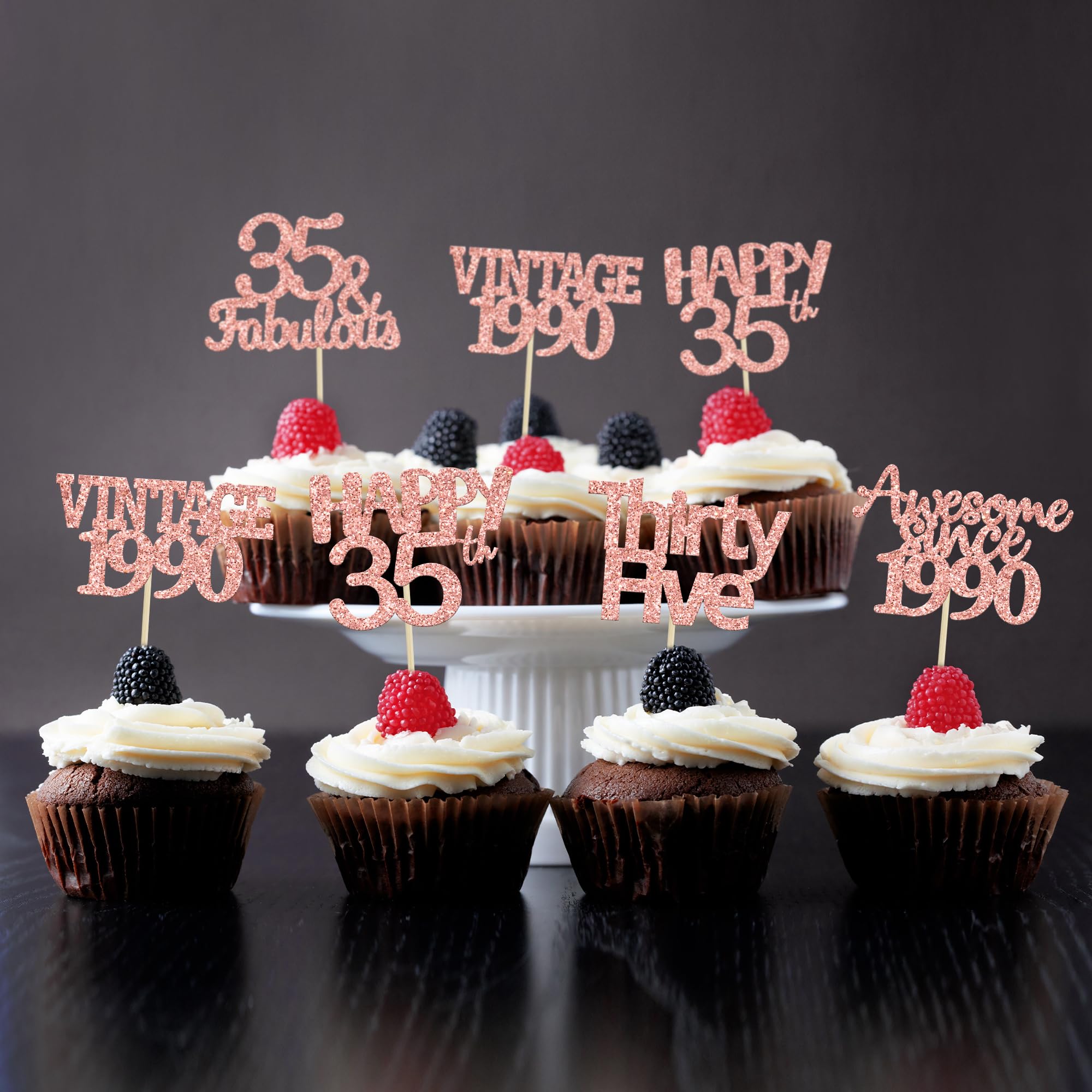 30Pcs Rose Gold 35th Birthday Cupcake Toppers - Glitter Number 35 Cake Decorations for Anniversary & Wedding Parties - Cheers to 35 Fabulous Years - Perfect for 35th Birthday Celebrations, Bridal Showers & Special Events