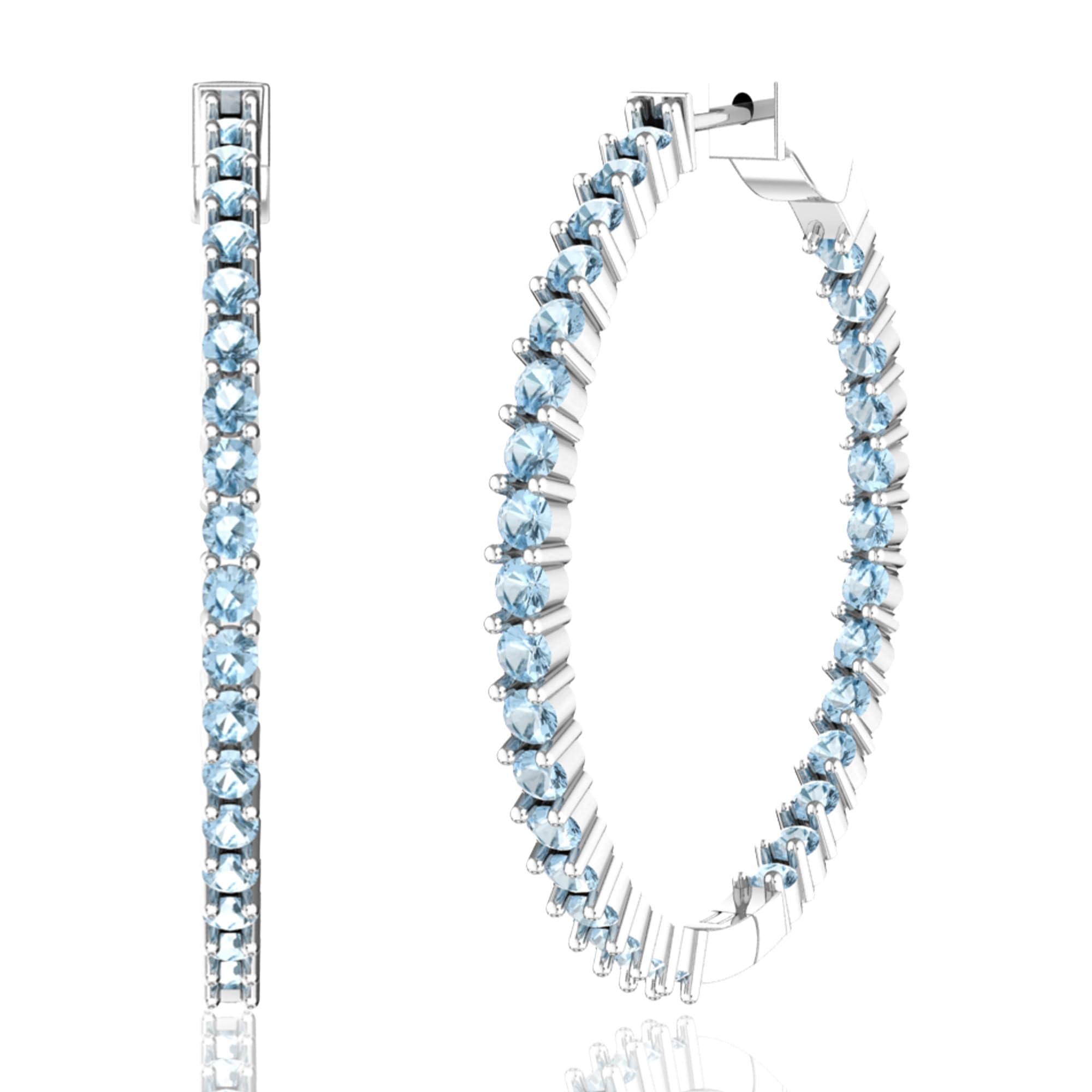 62 Color Gemstone Hoop Earrings for Women - 925 Sterling Silver Birthstone Eternity Earrings with Push Back Closure (1.73