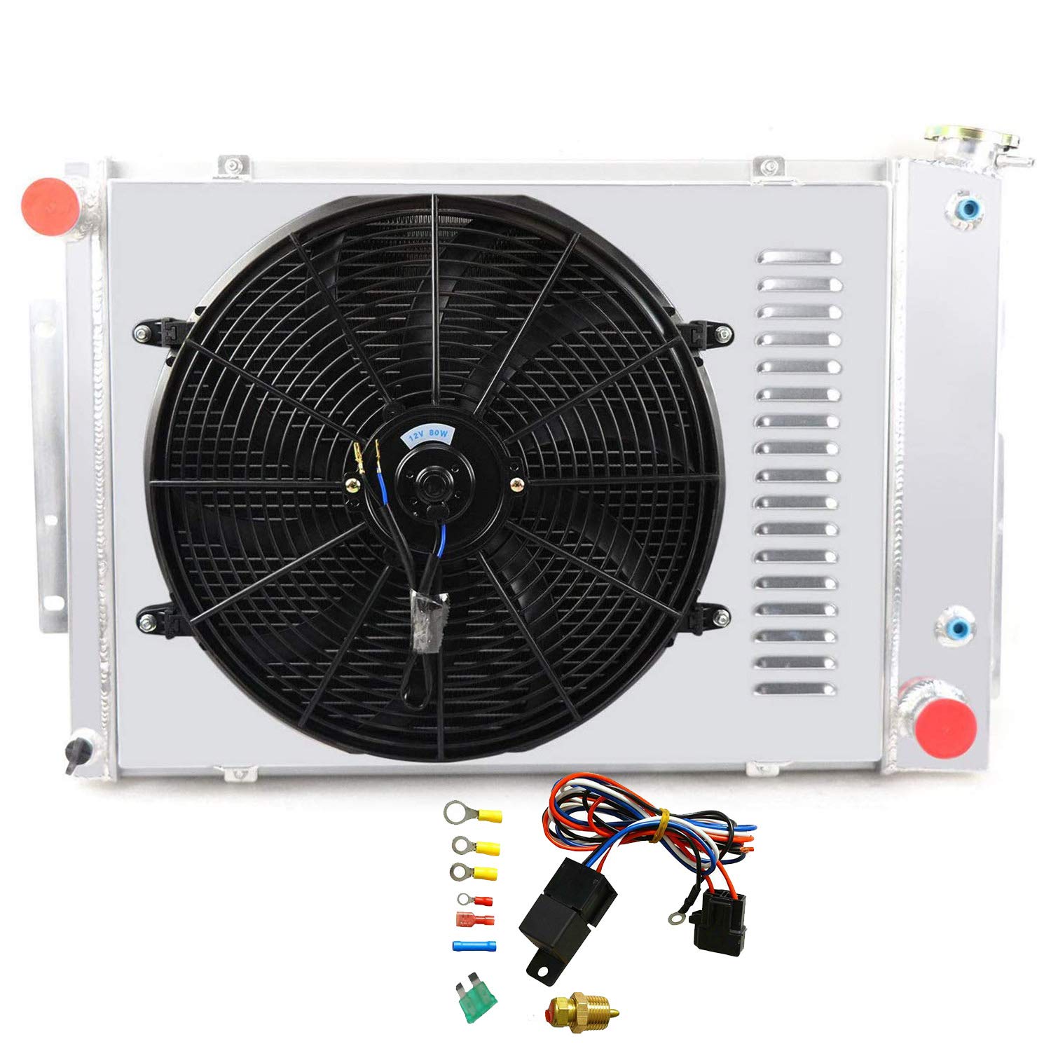 ALLOYWORKS 3 Row All Aluminum Radiator with Shroud Fan & Thermostat for 1967-1969 Chevy Camaro/Pontiac Firebird | High Performance Cooling System Upgrade for Classic Muscle Cars