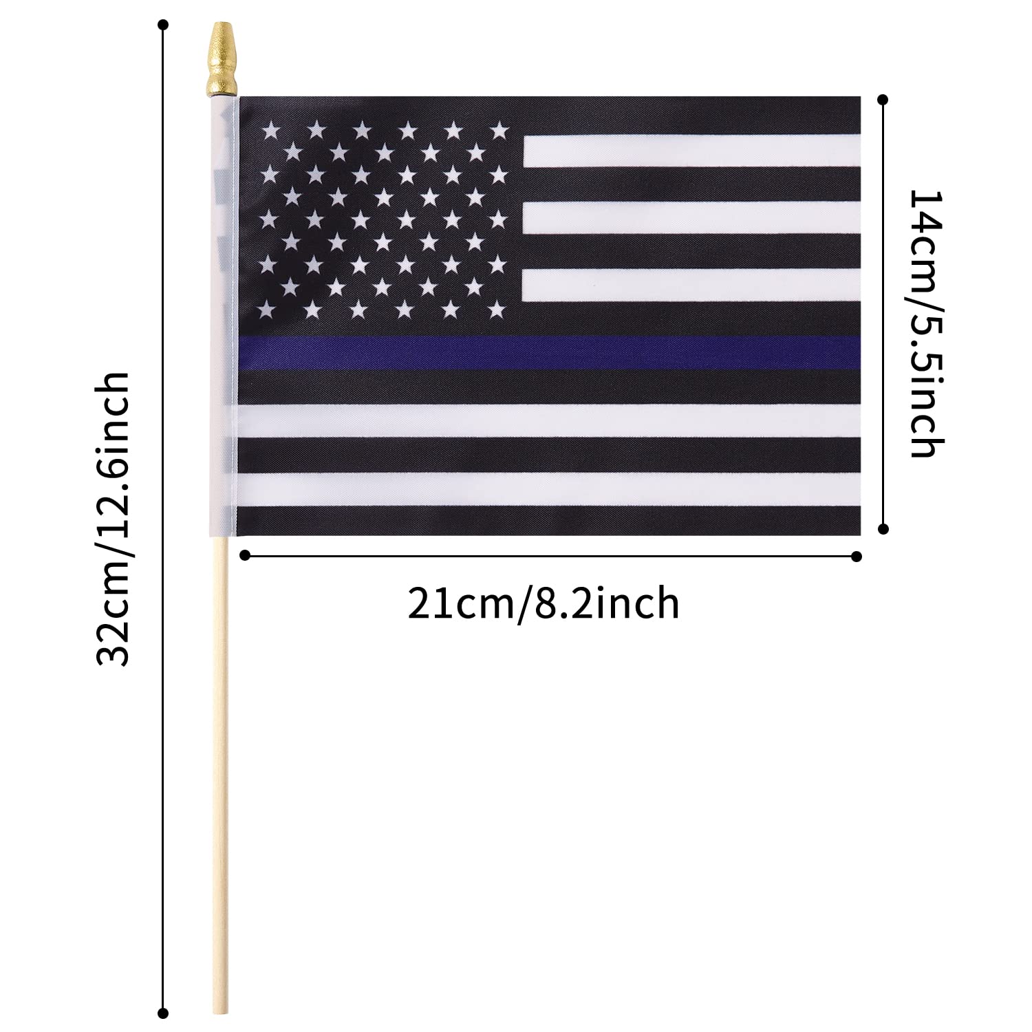 25 Pack Thin Blue Line USA American Police Flag Small Mini Wooden Stick Flags - Patriotic Handheld Flags for Police Support, Holidays, Parties & Events - Perfect for Backyards, Parades & Police Appreciation Decorations