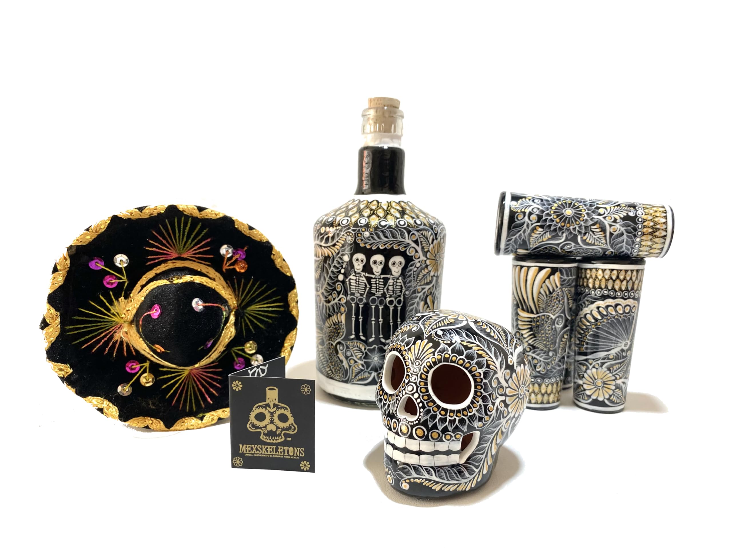 Hand-Painted Tequila Decanter Set with Shot Glasses & Mexican Sombrero - Personalized Liquor Gift Set (Special Edition) - Perfect for Cinco de Mayo Parties, Mexican Themed Events & Unique Gifts for Tequila Lovers