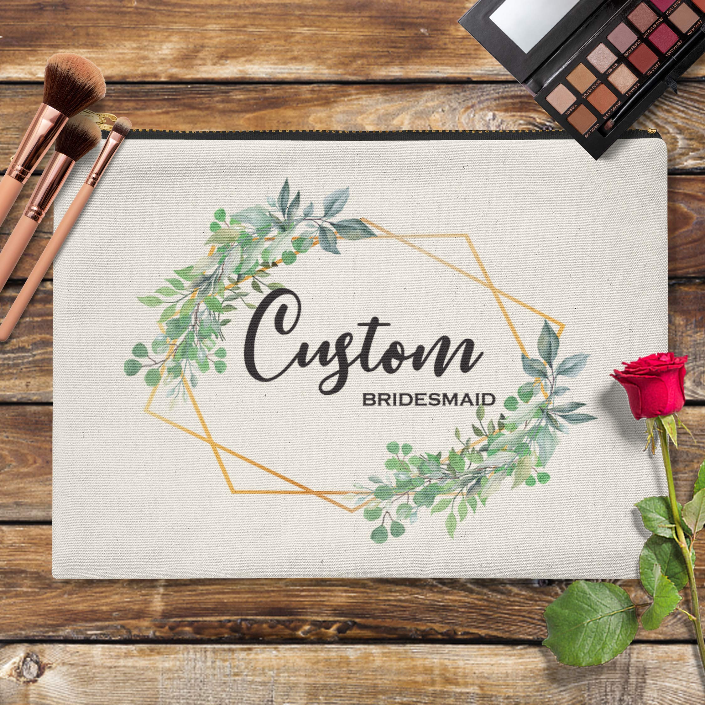 Personalized Watercolor Cosmetic Bag with Custom Name - White Makeup Pouch 10W x 8.12H - Perfect Gift for Women, Bridesmaids, Travel & Daily Beauty Organizer