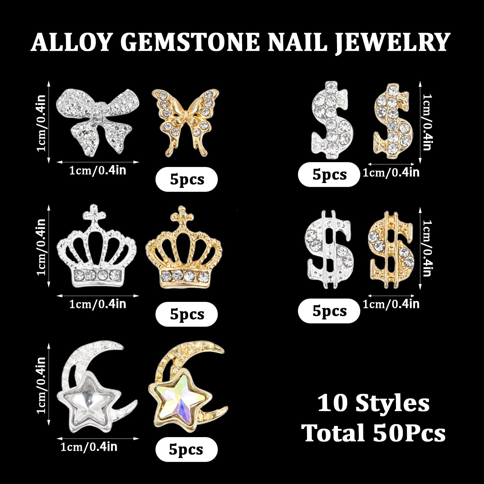 50 Pcs Nail Art Charms - Butterfly, Bowknot & Heart Nail Decorations for DIY Manicure | Luxury Nail Jewels & Nail Art Supplies for Women | Perfect for Home Salon, Party Nails & Gift Giving