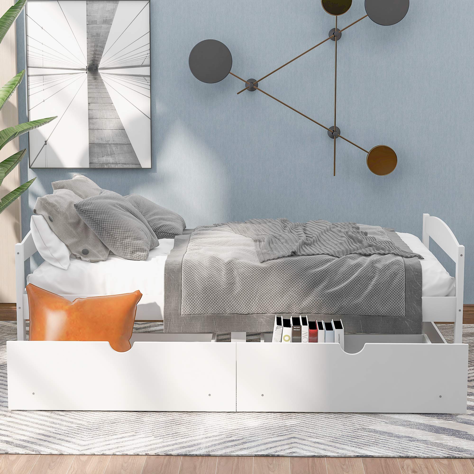 Solid Wood Twin Size Kids Bed with 2 Drawers - Multifunctional Storage Design, White - Perfect for Small Bedrooms & Kids' Rooms